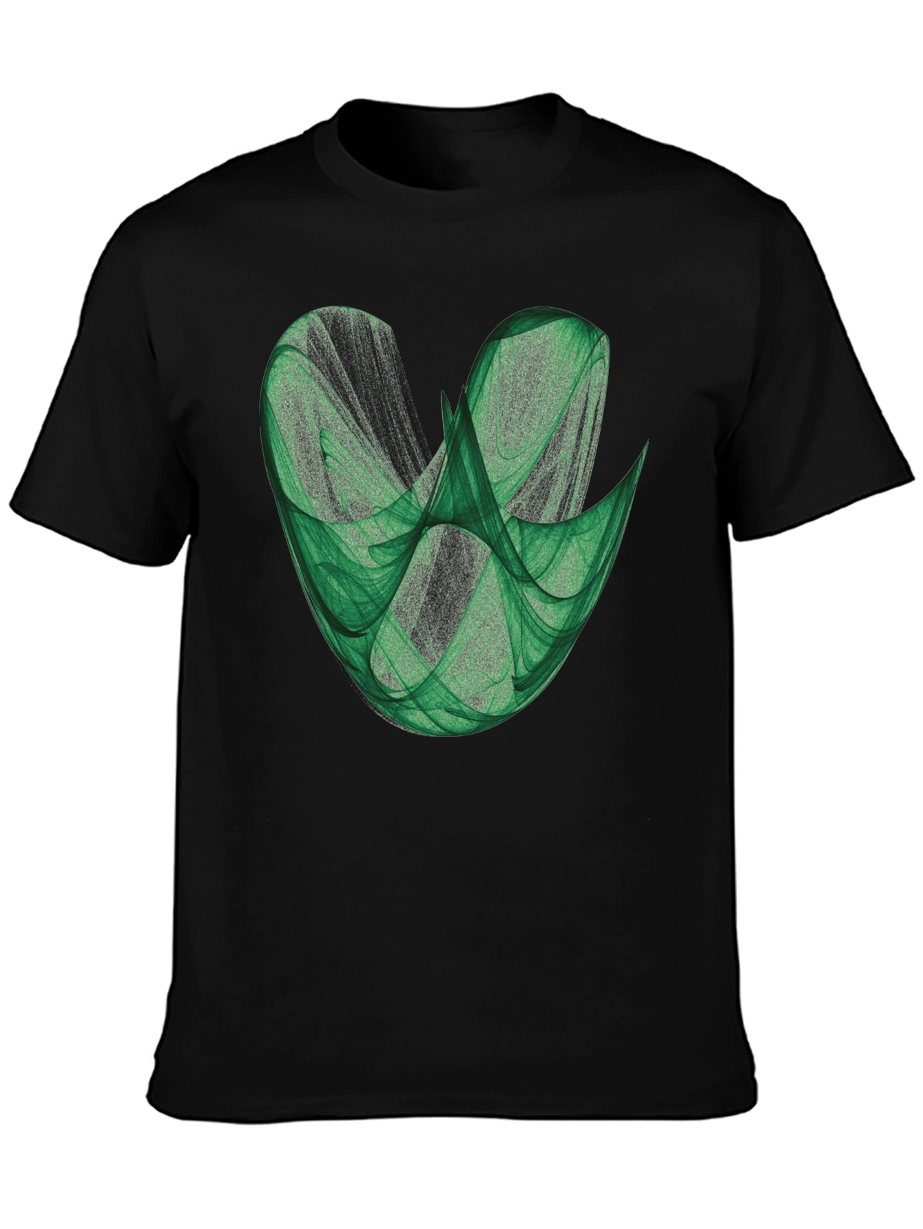 Abstract Green Fractal Design on Black T-Shirt