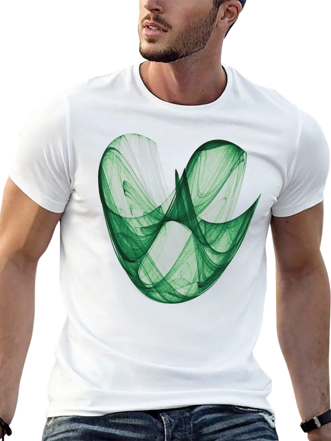 Abstract Green Fractal Design on Black T-Shirt