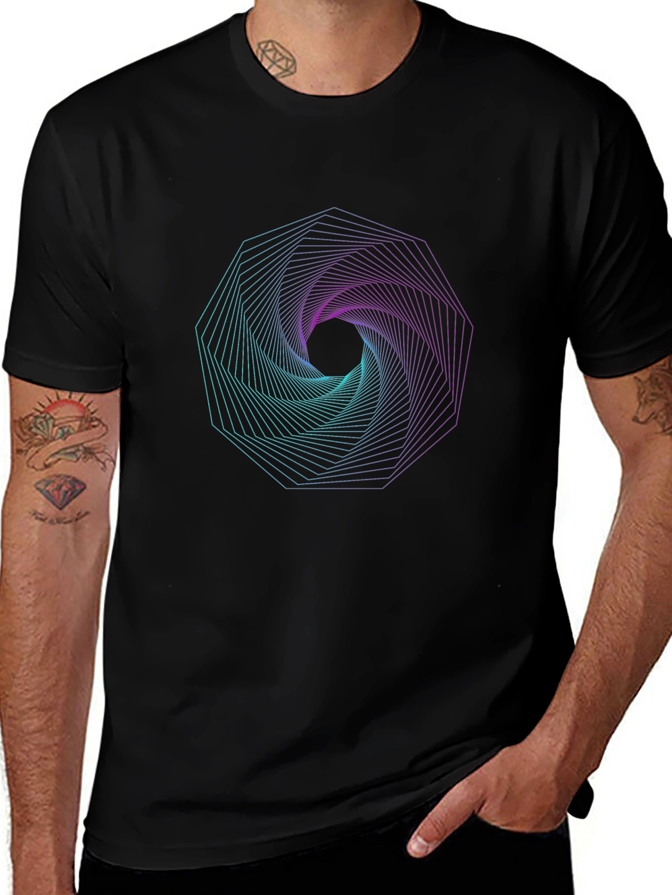 Geometric Vortex Graphic Print T-Shirt