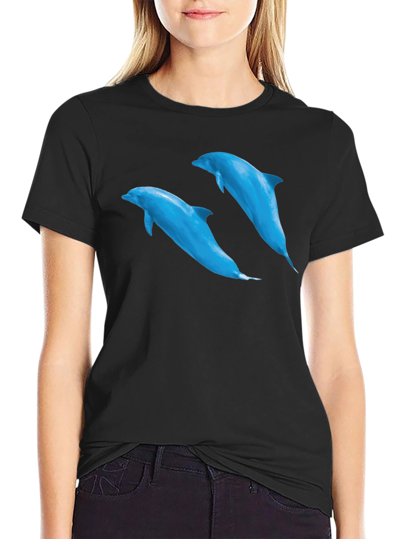 Dolphin Graphic Tee - Black Short Sleeve T-Shirt