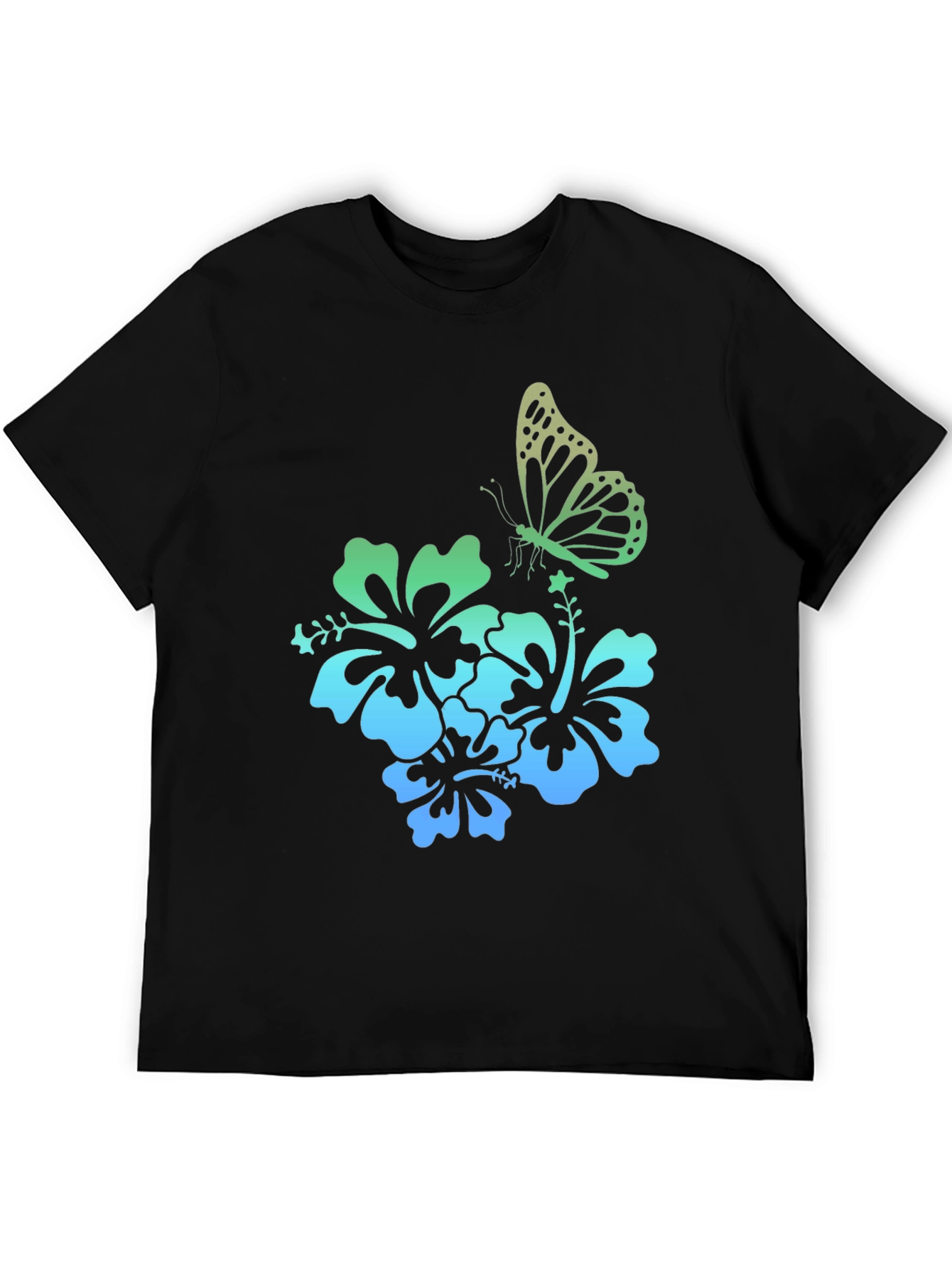 Butterfly & Hibiscus Graphic Tee - Tropical Style
