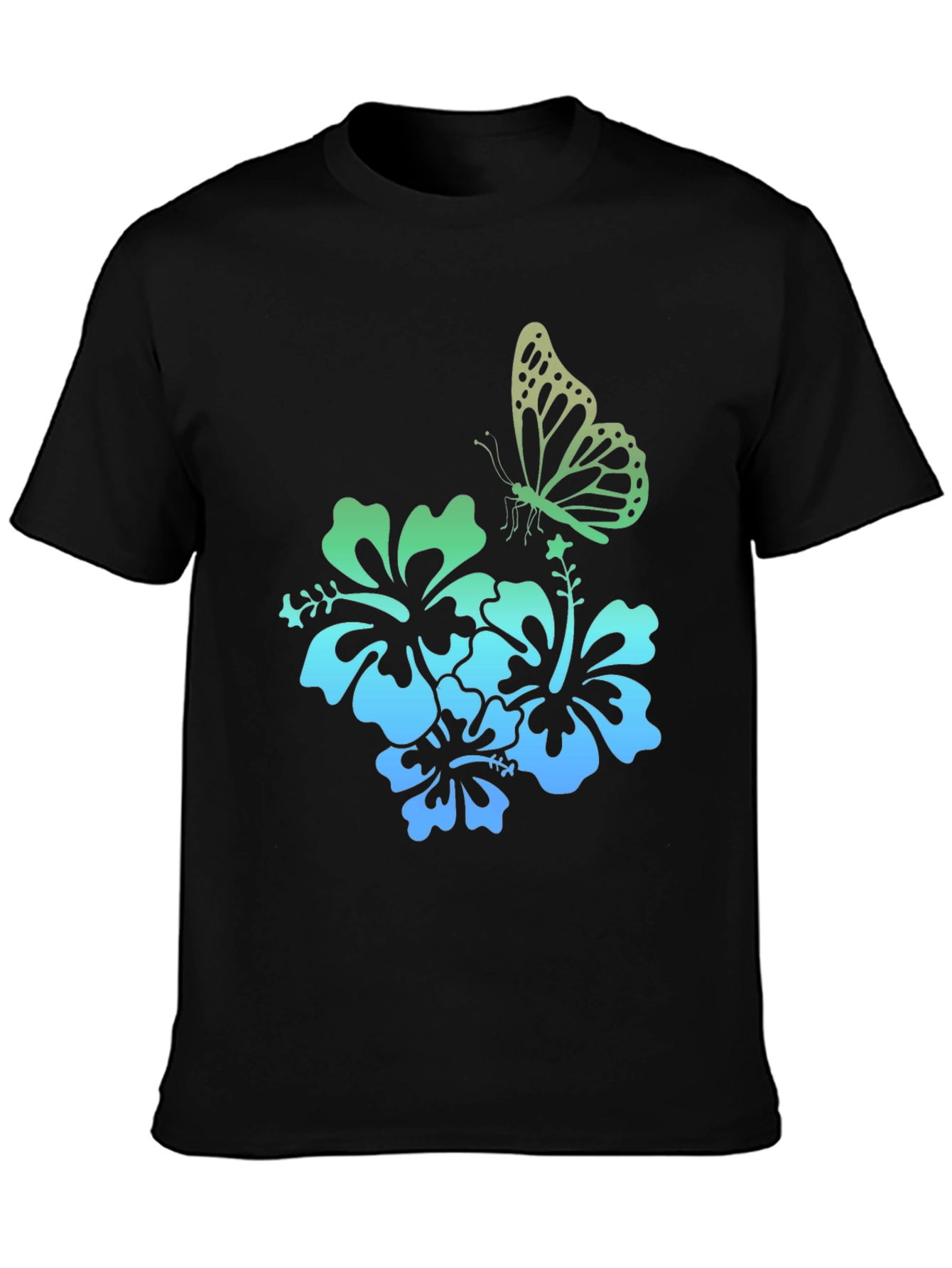 Butterfly & Hibiscus Graphic Tee - Tropical Style