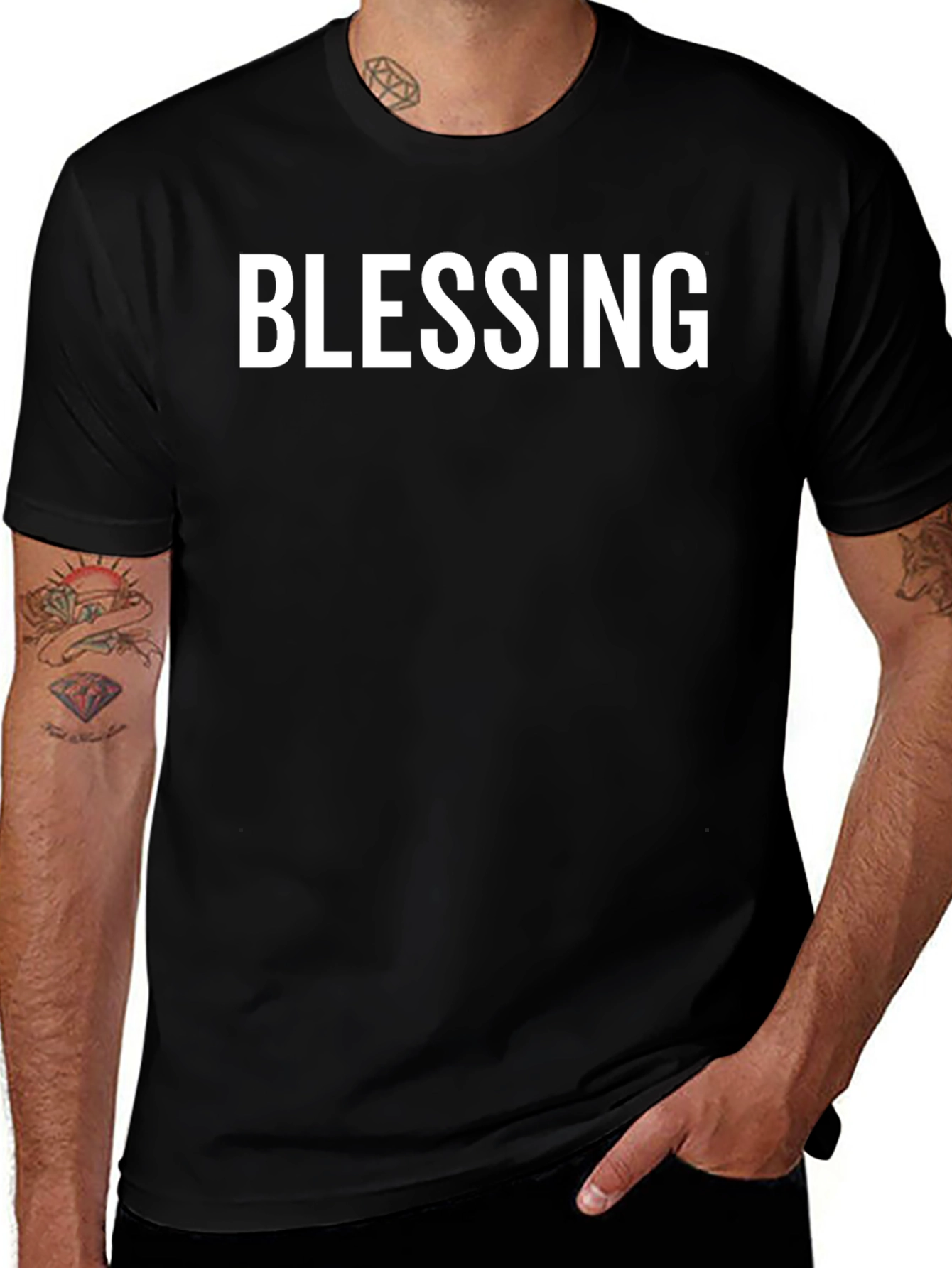 Blessing Graphic Tee - Solid Black Crew Neck T-Shirt
