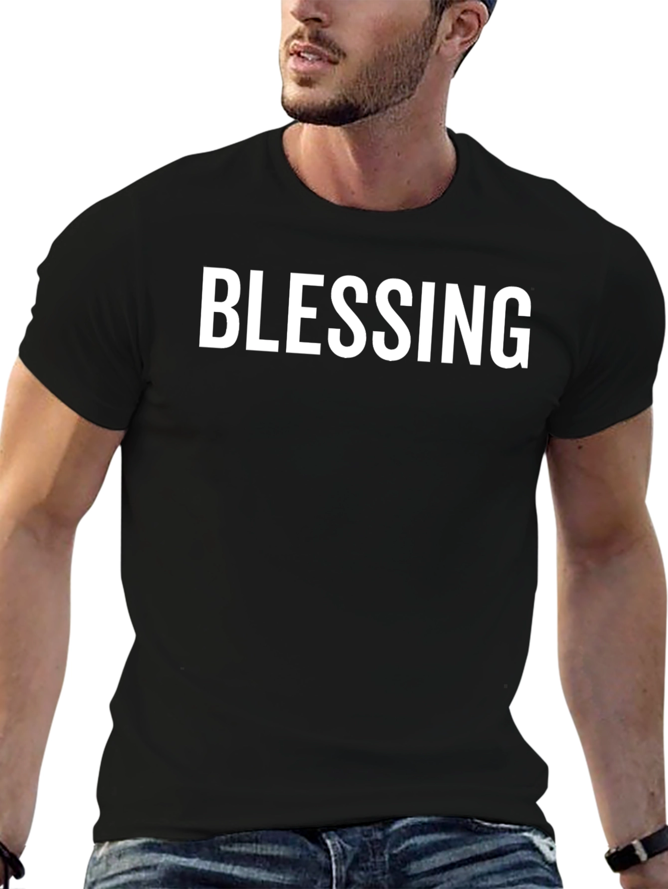 Blessing Graphic Tee - Solid Black Crew Neck T-Shirt