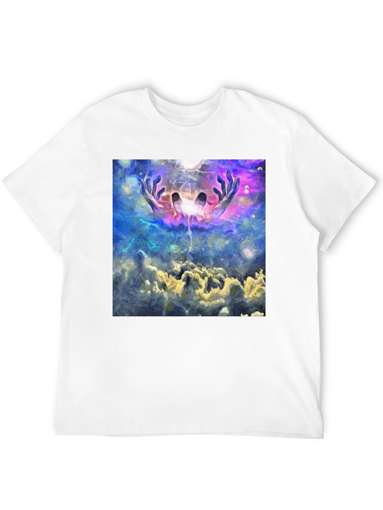 Abstract Hands in Sky Graphic Black T-Shirt