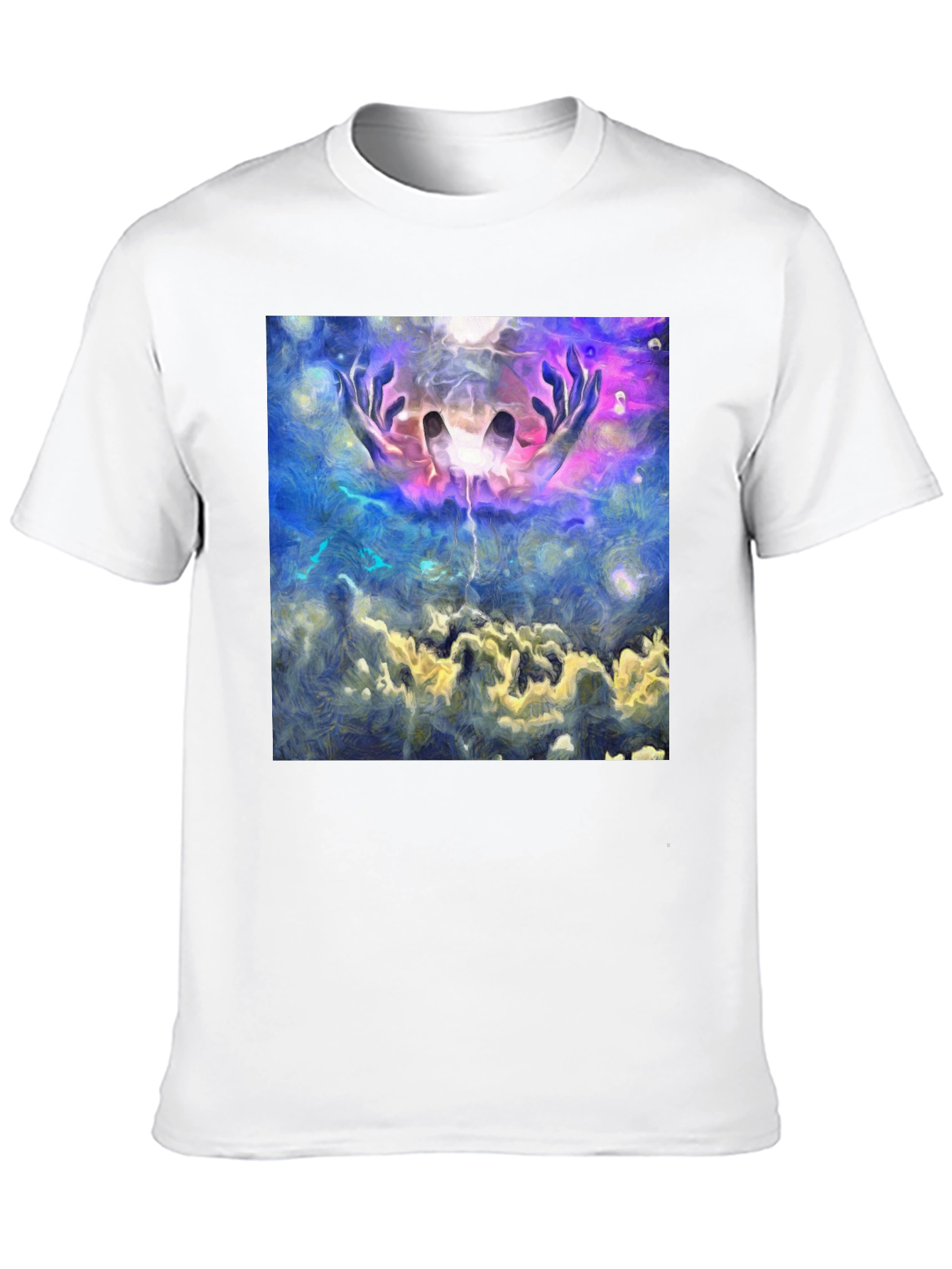 Abstract Hands in Sky Graphic Black T-Shirt