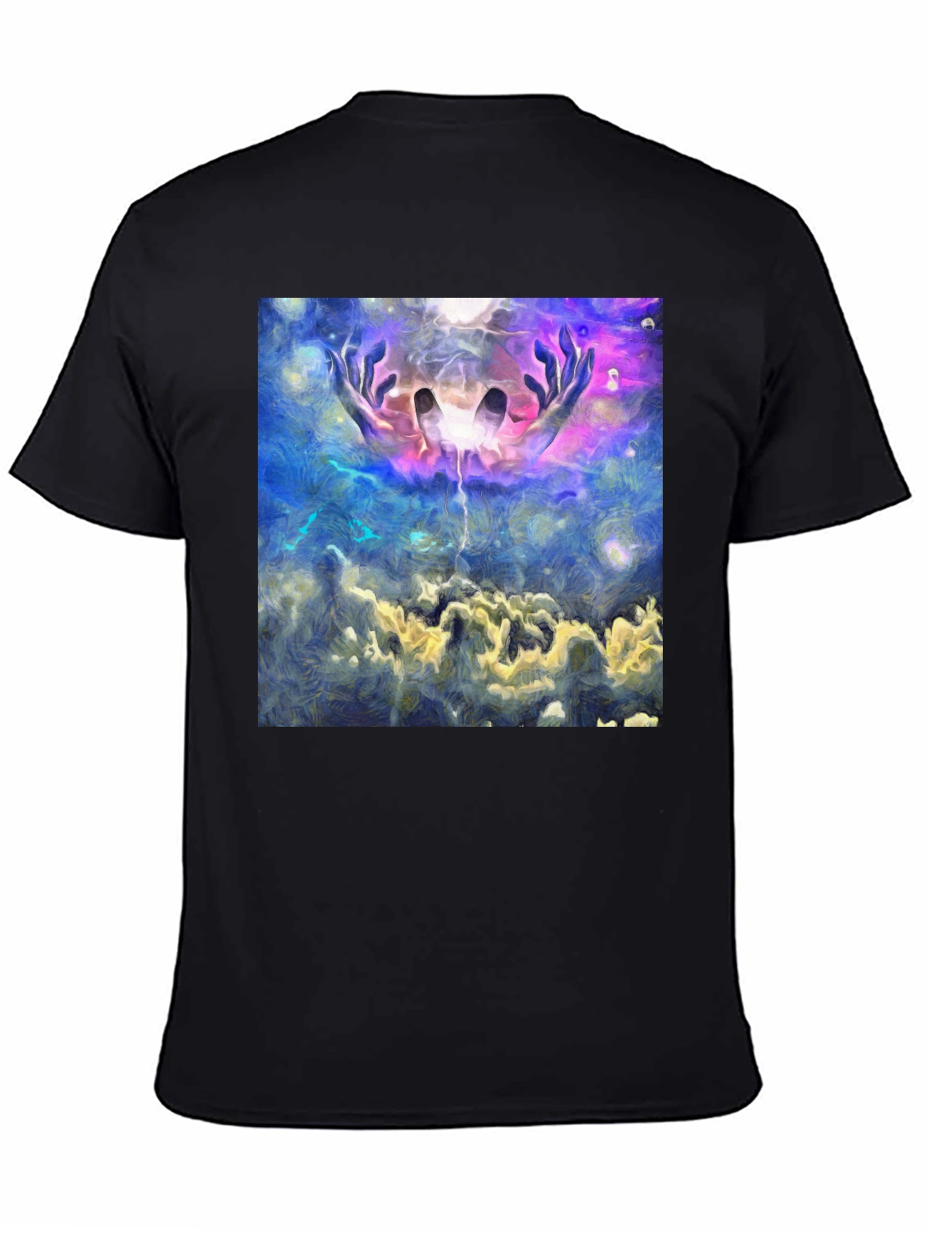 Abstract Hands in Sky Graphic Black T-Shirt