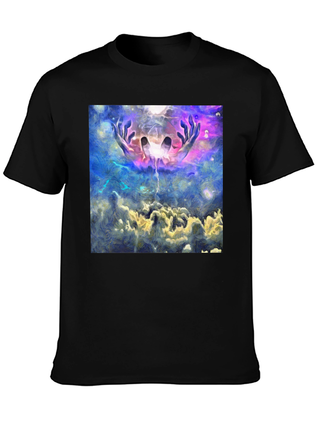 Abstract Hands in Sky Graphic Black T-Shirt