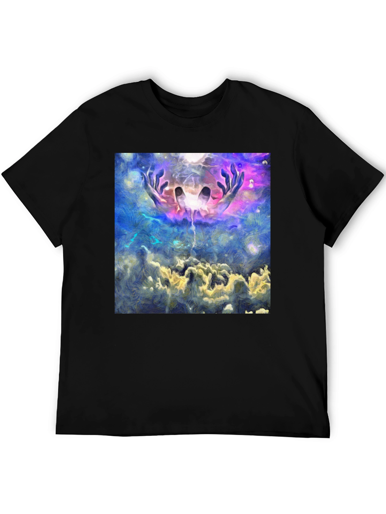 Abstract Hands in Sky Graphic Black T-Shirt