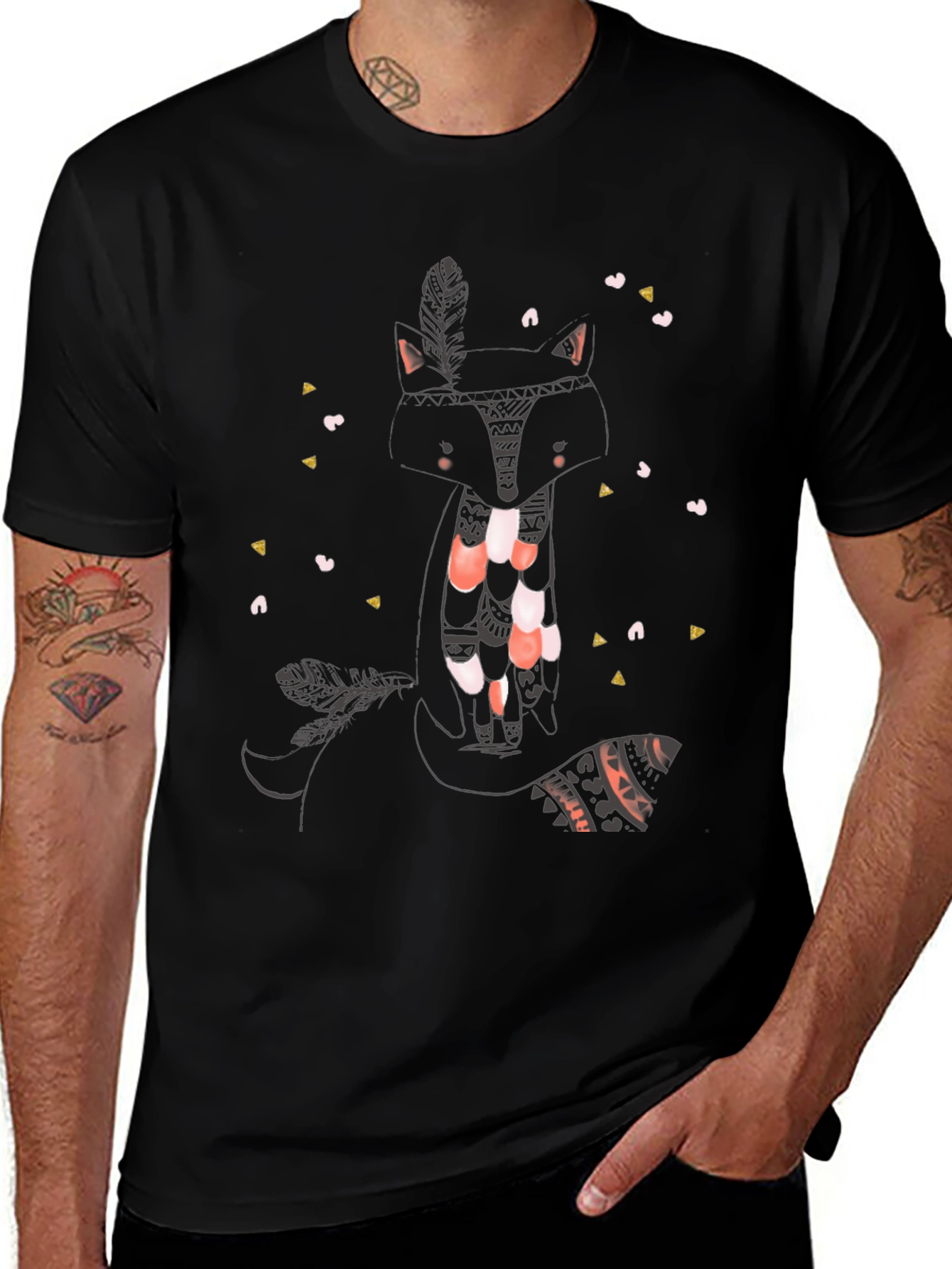 Tribal Fox Graphic Tee - Cool Animal Print Shirt