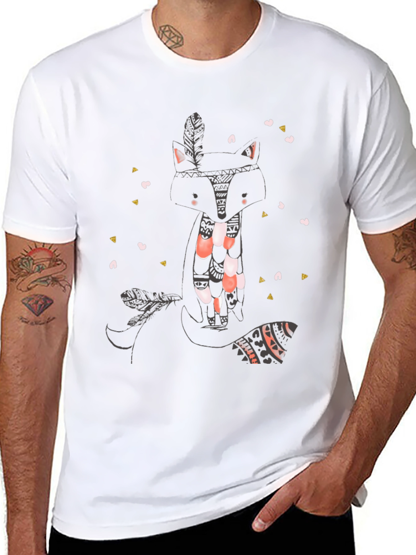Tribal Fox Graphic Tee - Cool Animal Print Shirt