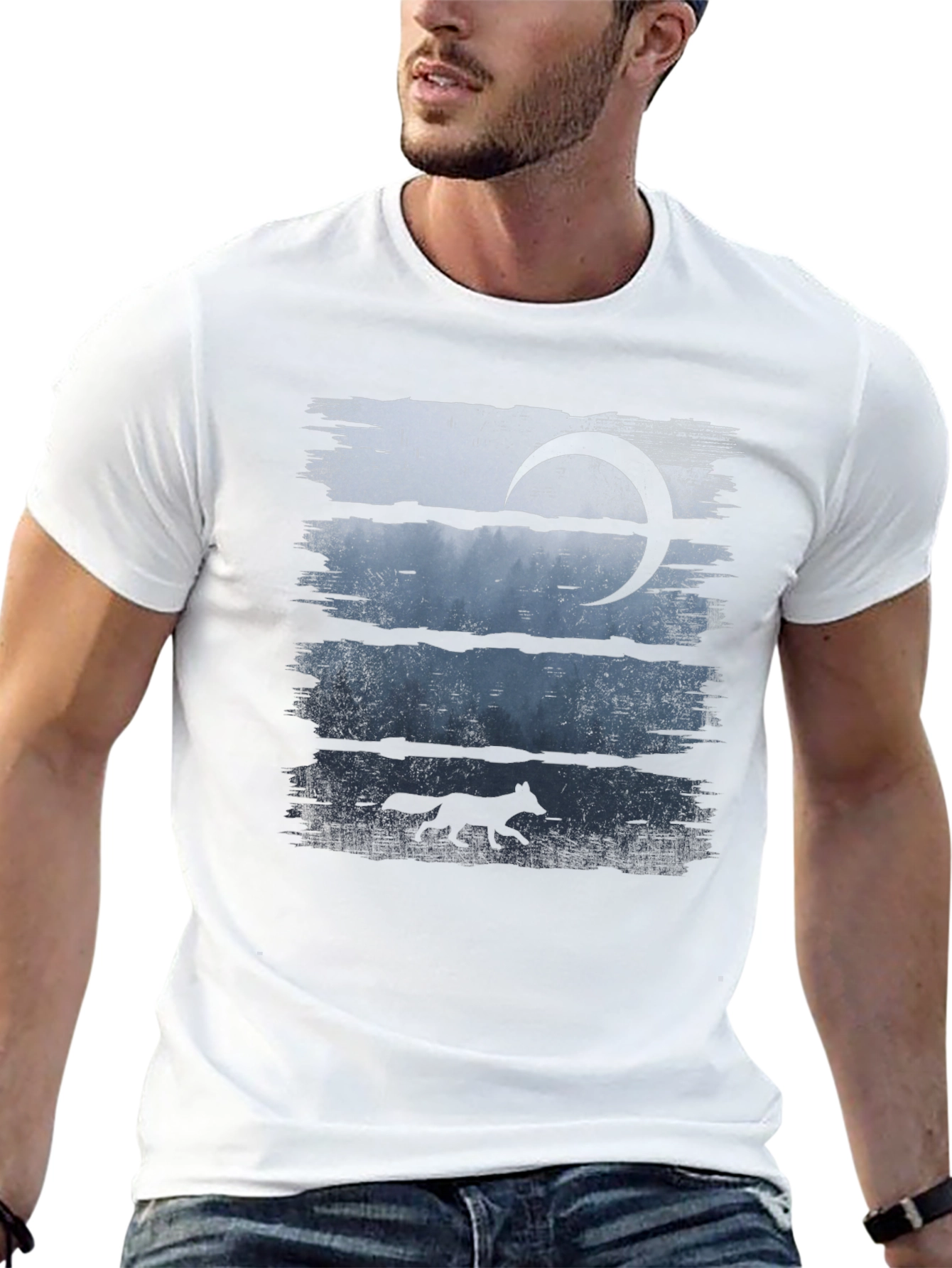 Mens Black Wolf & Moon Graphic Tee