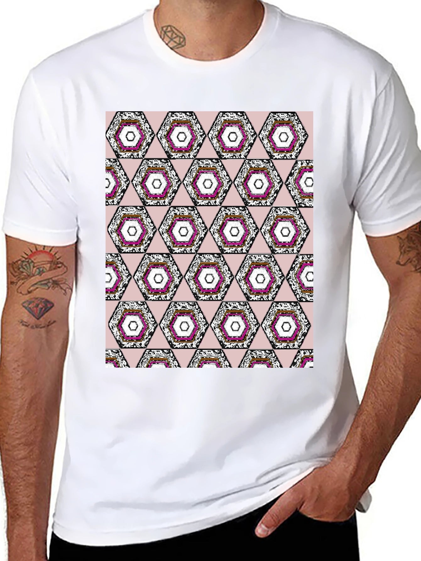 Geometric Hexagon Pattern T-Shirt