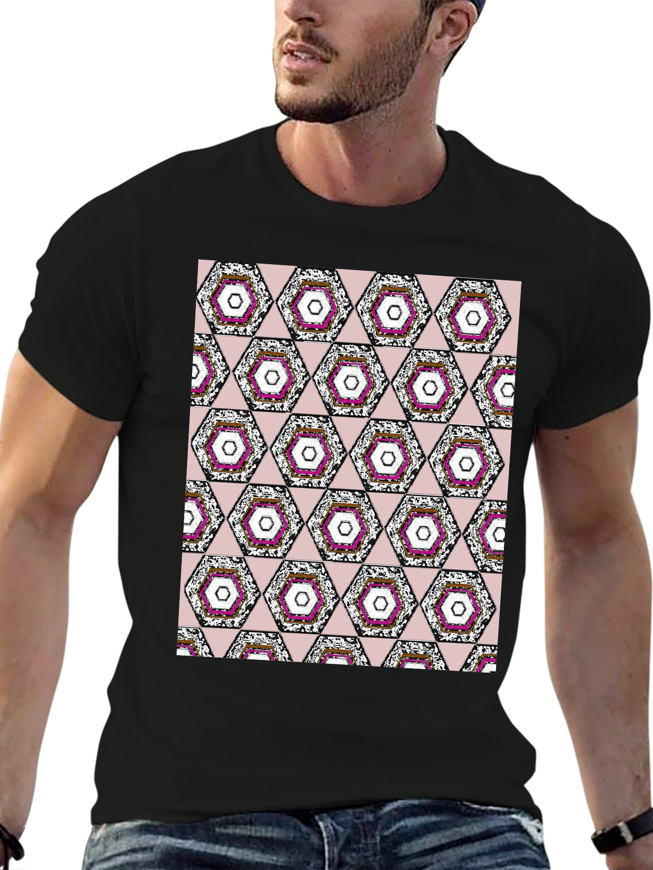 Geometric Hexagon Pattern T-Shirt