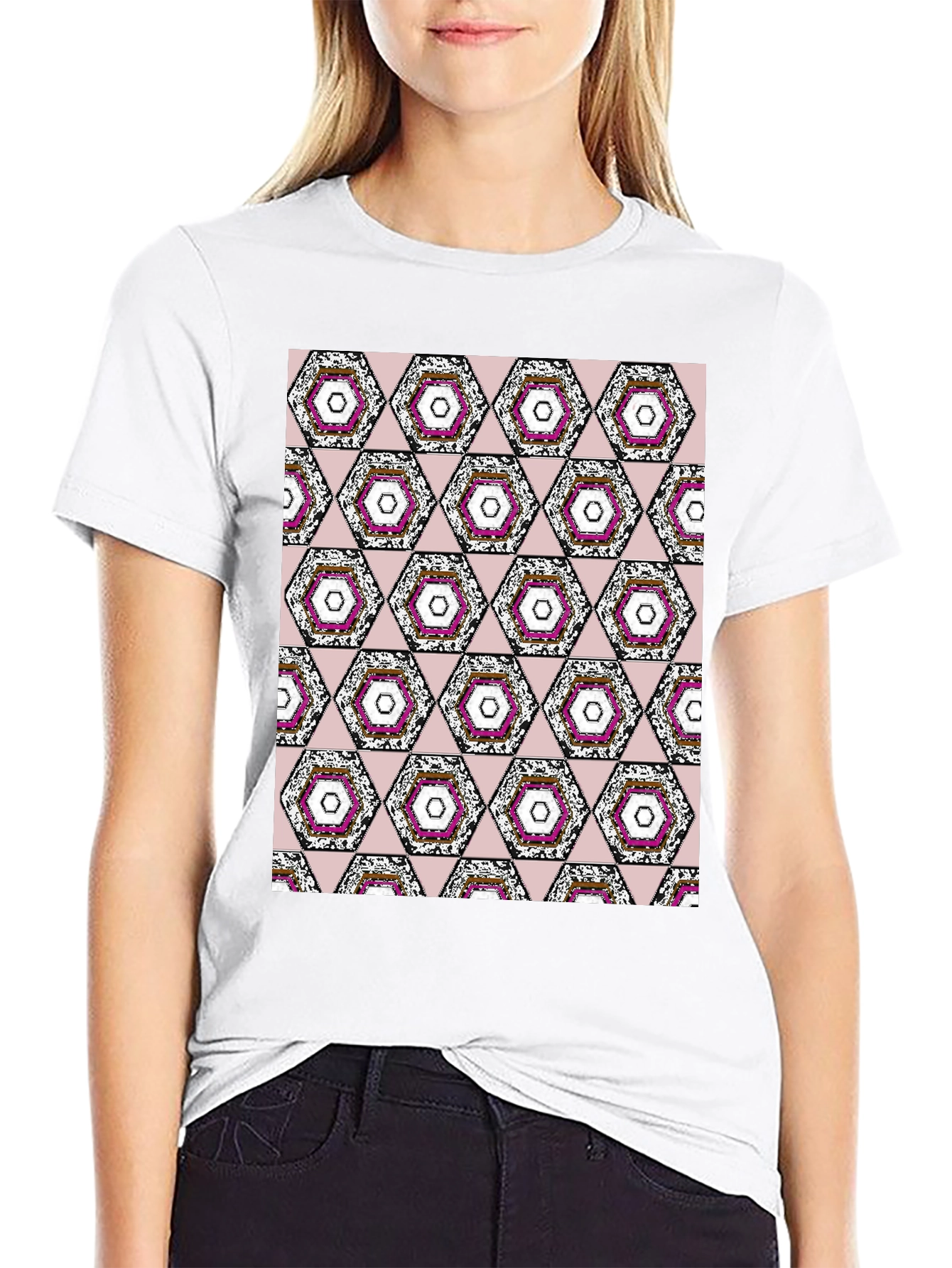 Geometric Hexagon Pattern T-Shirt
