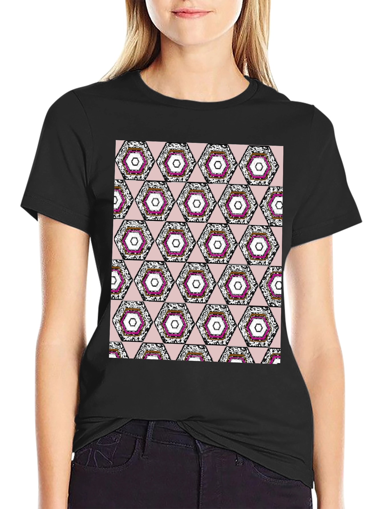 Geometric Hexagon Pattern T-Shirt