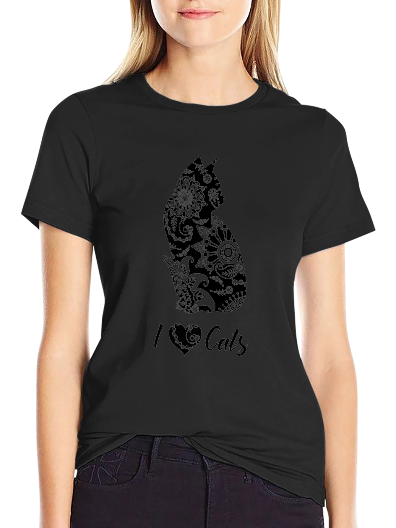 I Heart Cats Black Graphic T-Shirt