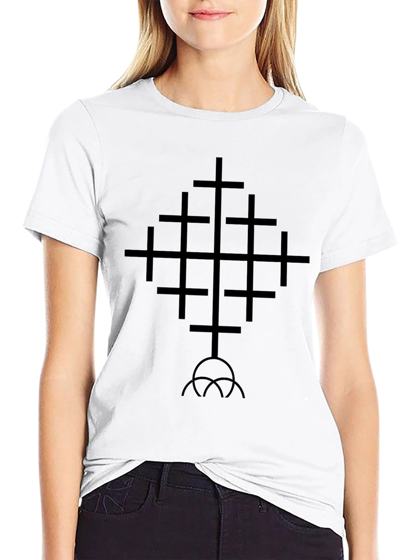 Geometric Cross Graphic Tee - Black