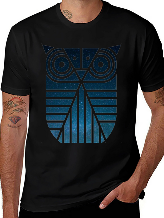 Geometric Owl Galaxy Graphic Tee - Mens Black T-Shirt