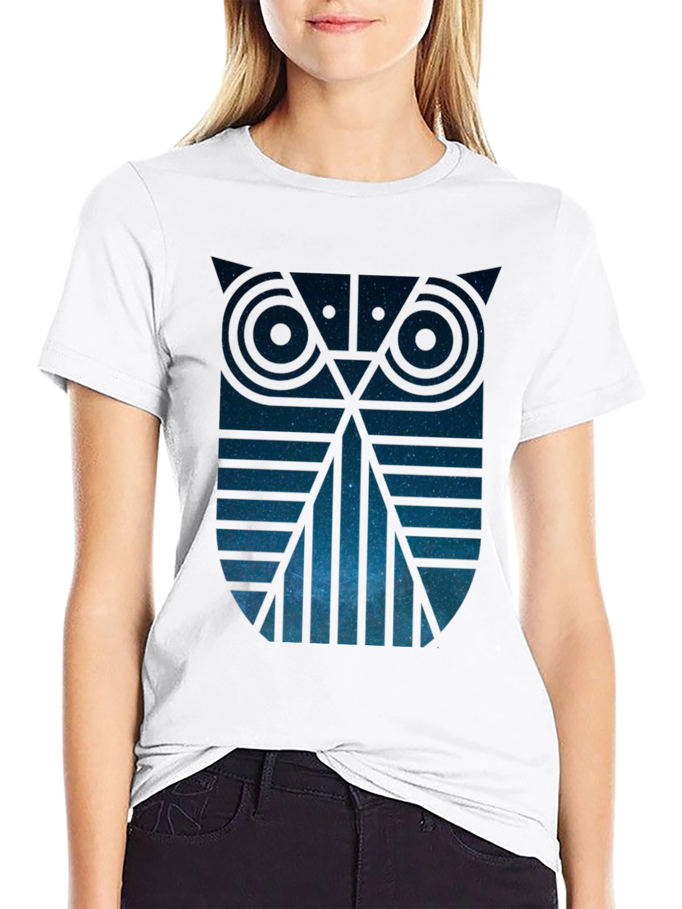 Geometric Owl Galaxy Graphic Tee - Mens Black T-Shirt