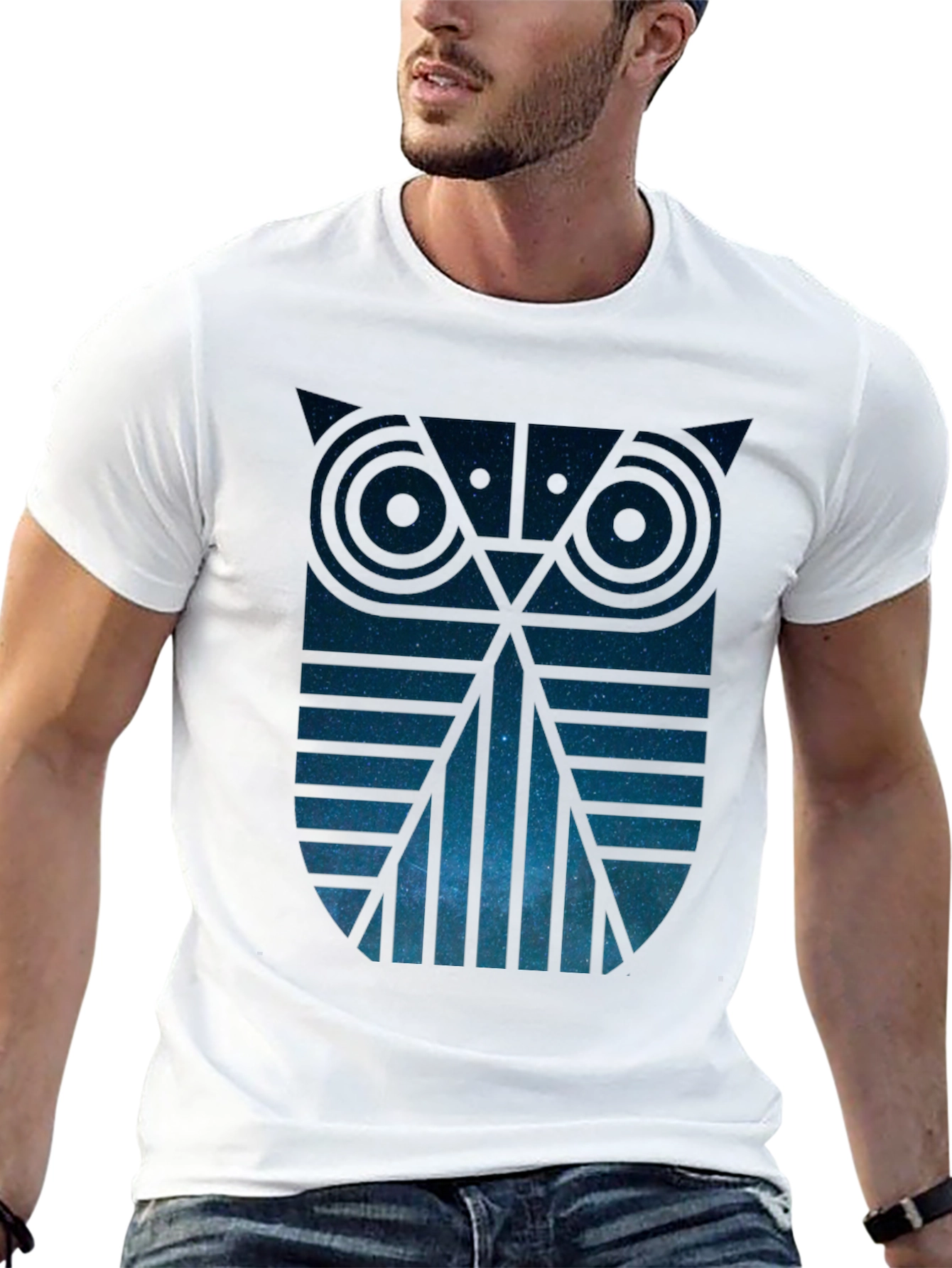 Geometric Owl Galaxy Graphic Tee - Mens Black T-Shirt