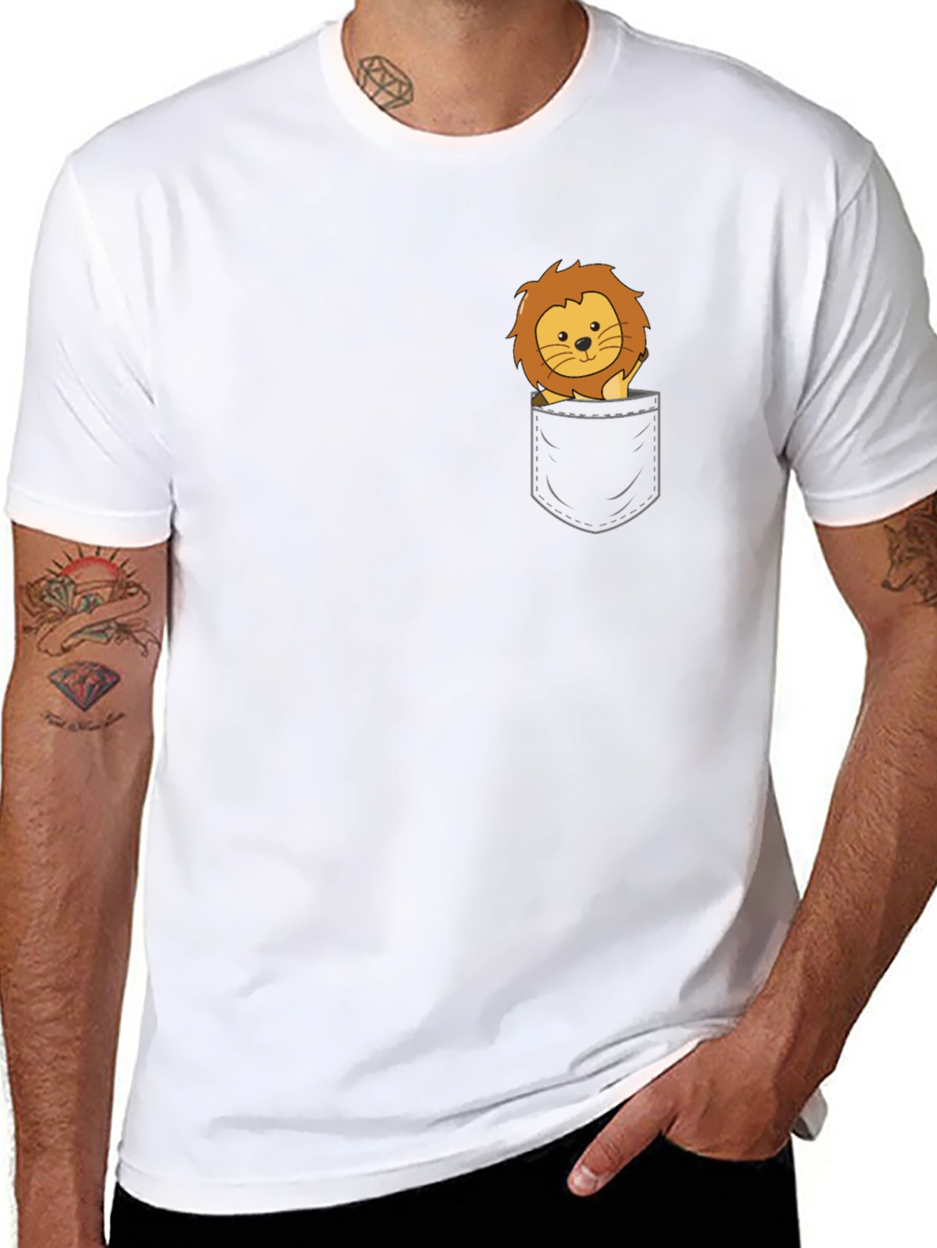 Cute Lion Pocket T-Shirt - Black