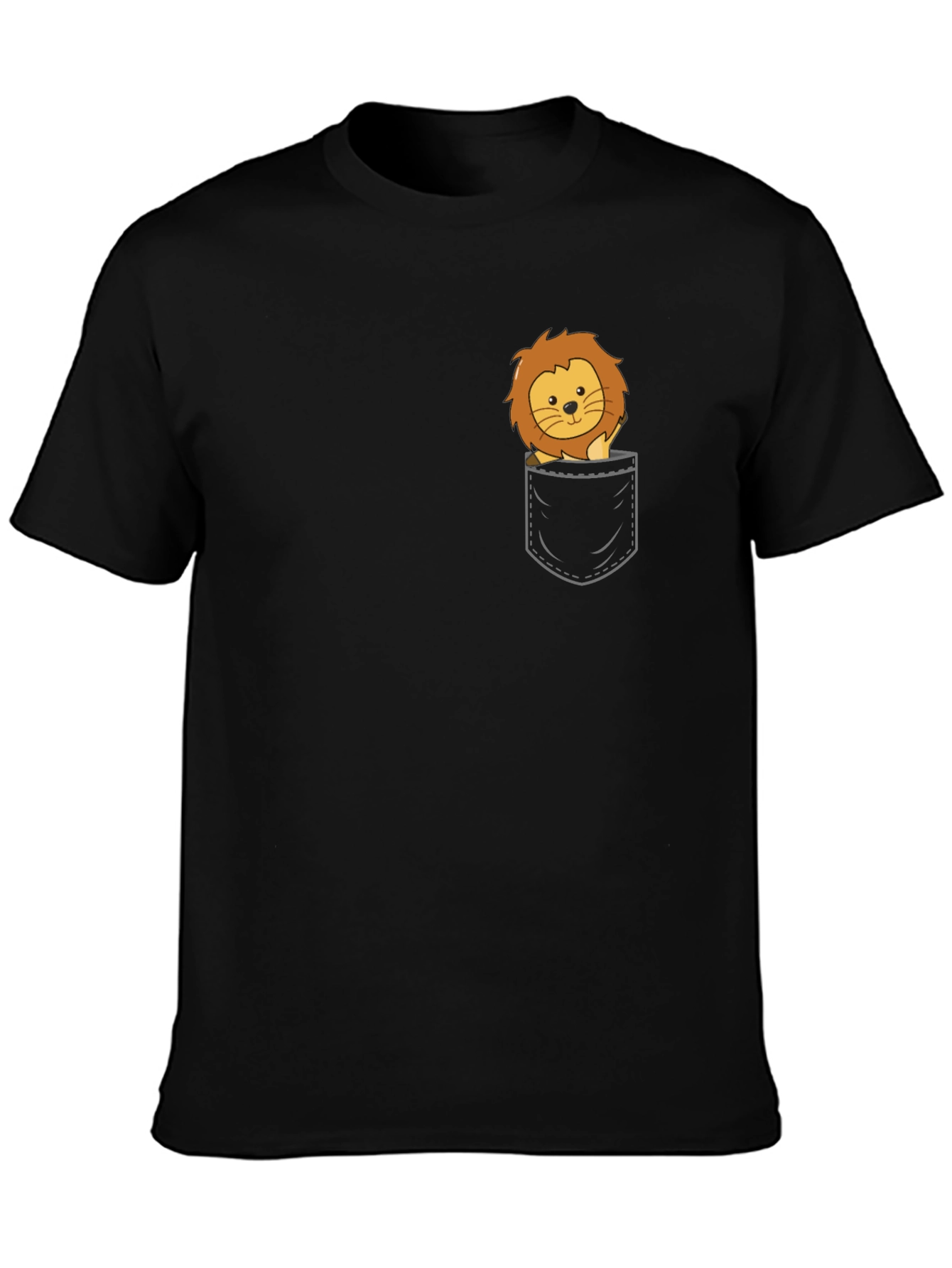 Cute Lion Pocket T-Shirt - Black