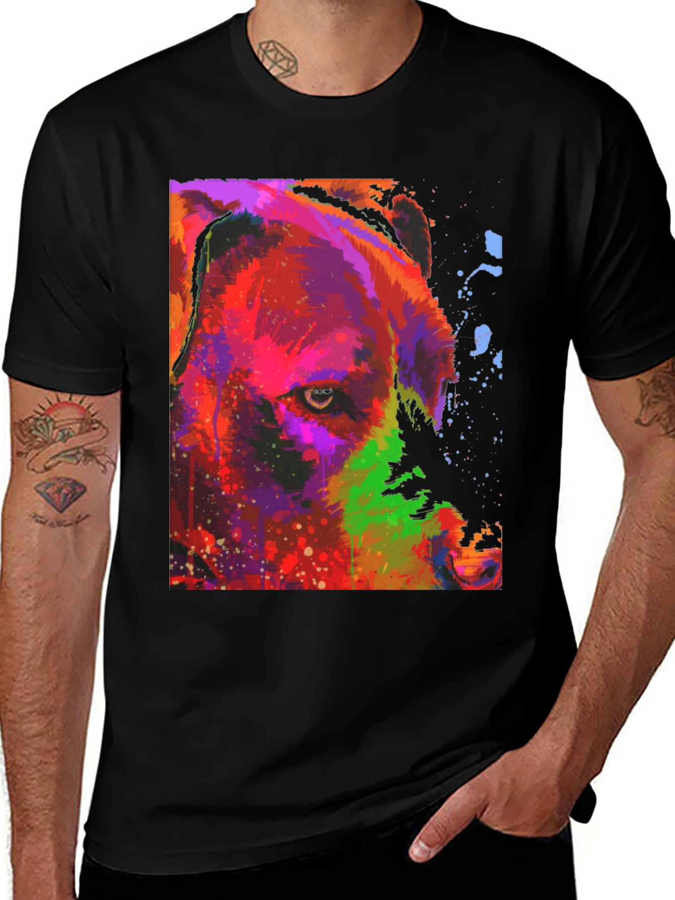 Abstract Bear Graphic Black T-Shirt
