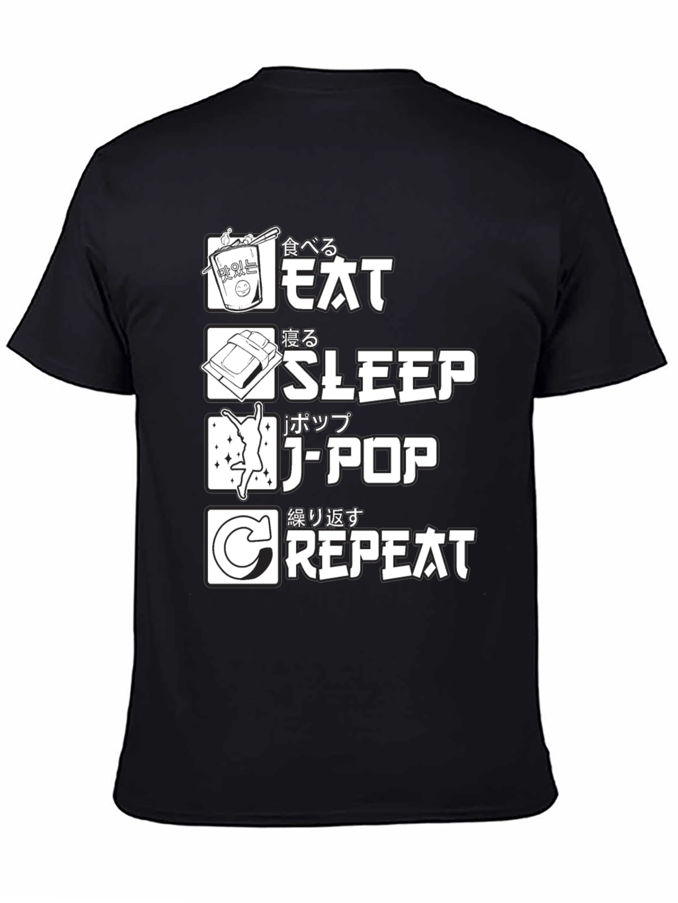 Eat Sleep J-Pop Repeat Black Graphic T-Shirt