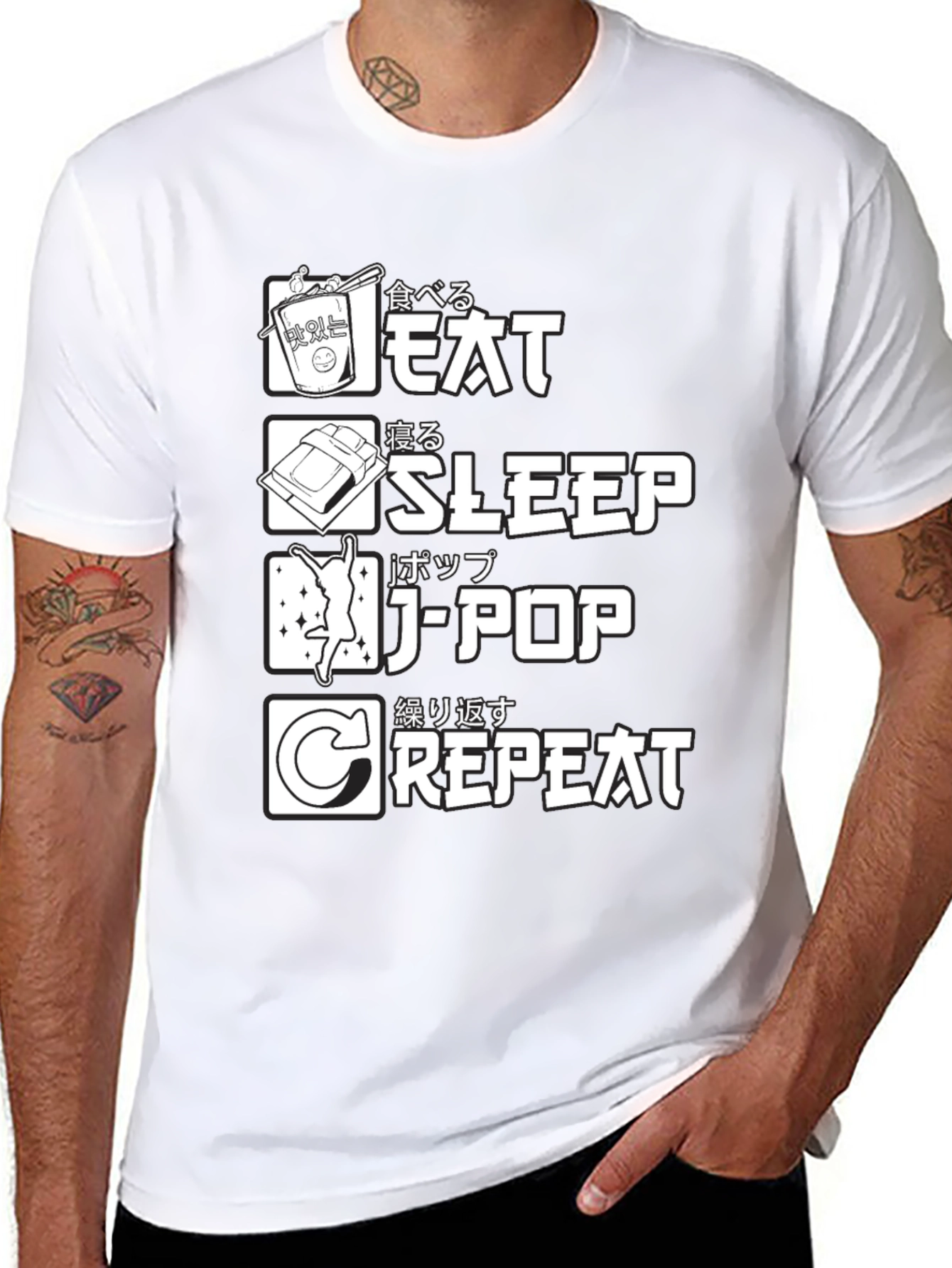 Eat Sleep J-Pop Repeat Black Graphic T-Shirt