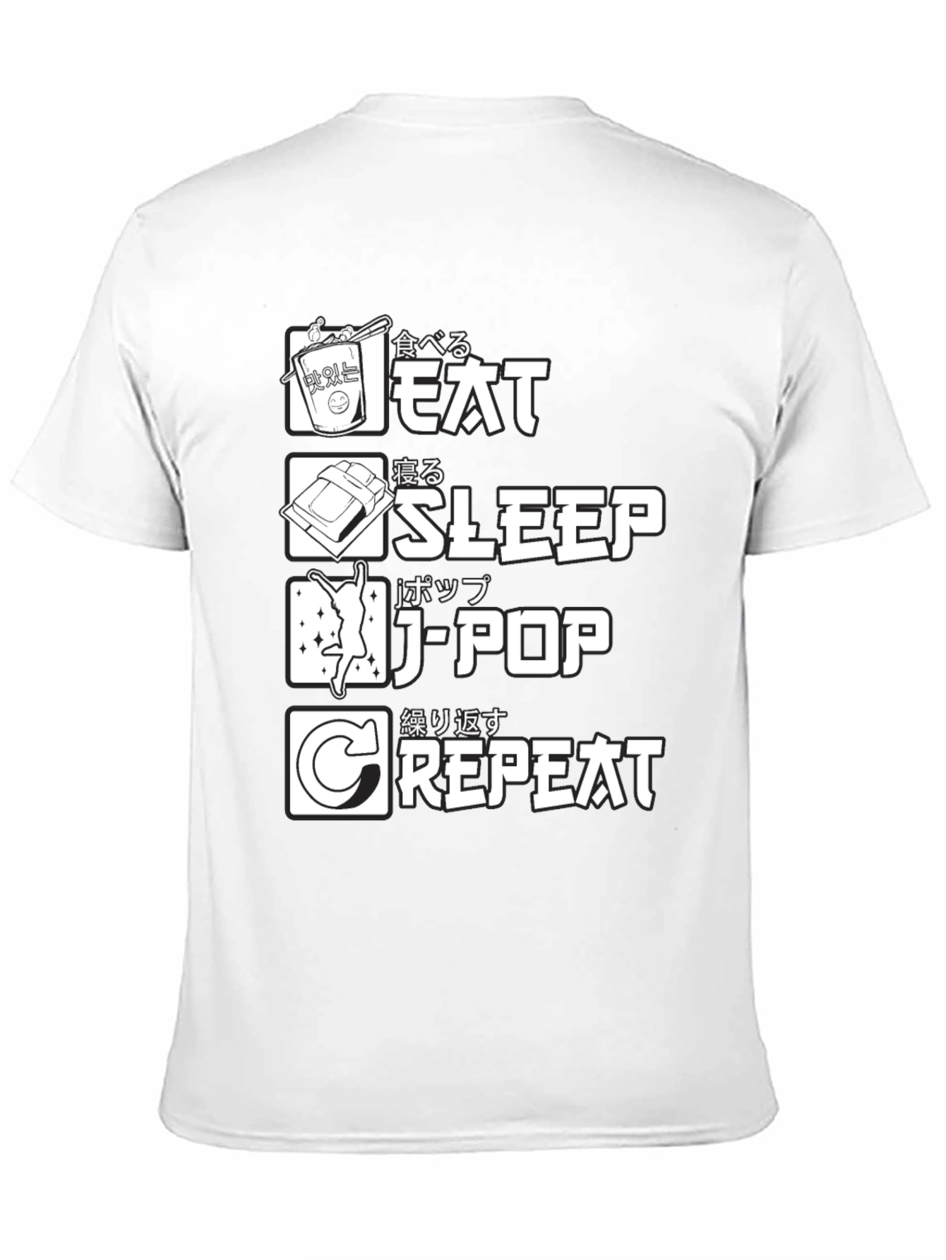 Eat Sleep J-Pop Repeat Black Graphic T-Shirt