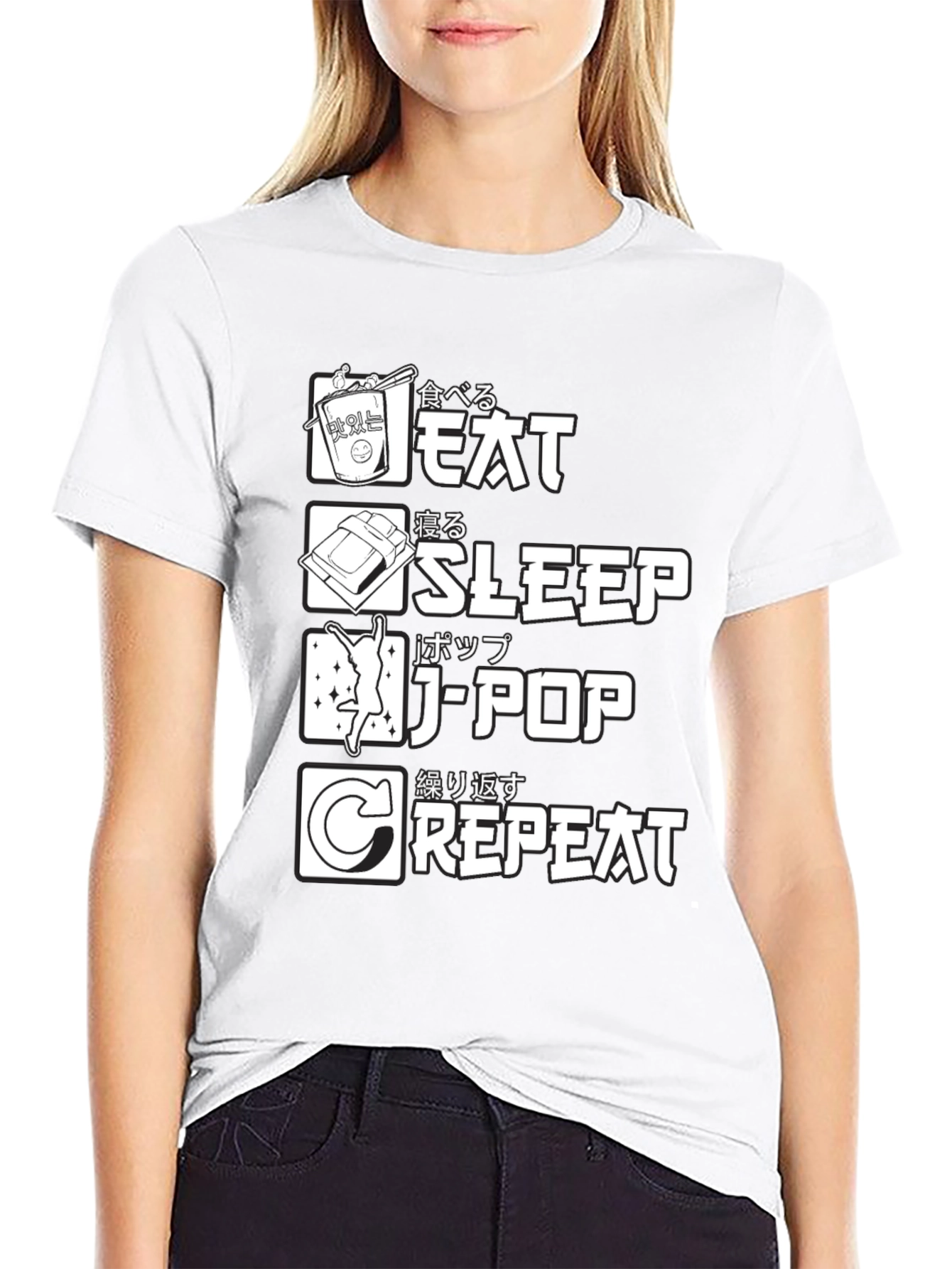 Eat Sleep J-Pop Repeat Black Graphic T-Shirt