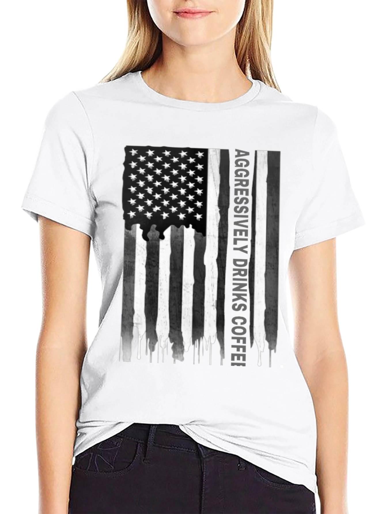 Aggressively Drinks Coffee Flag Graphic Tee