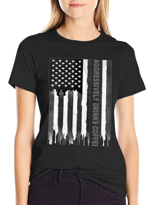 Aggressively Drinks Coffee Flag Graphic Tee