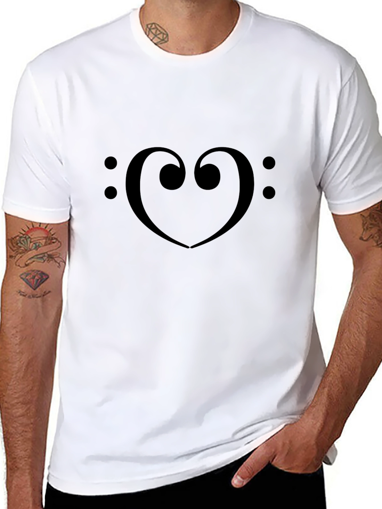 Musical Heart Bass Clef T-Shirt - Classic Black Tee