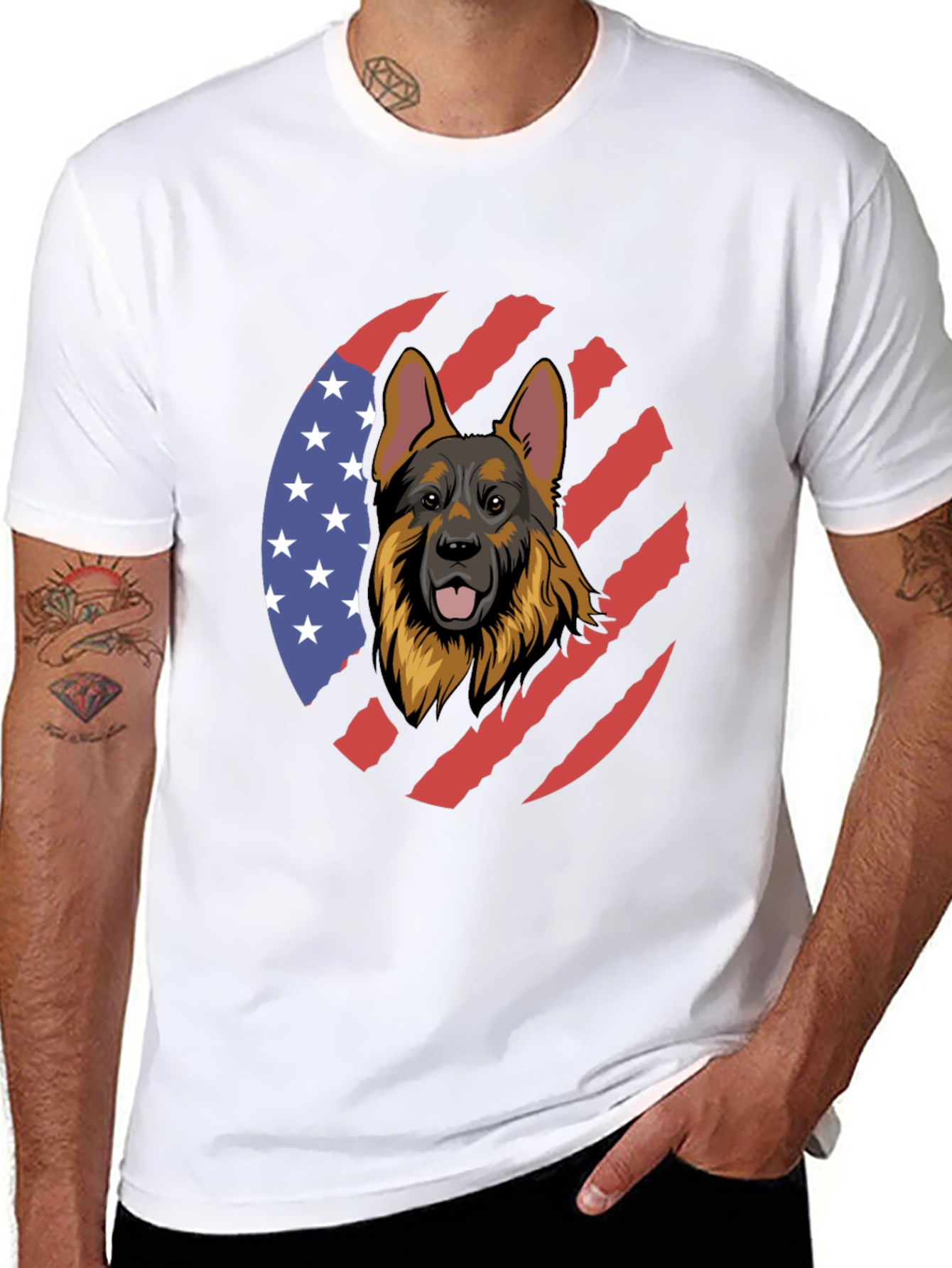 German Shepherd USA Flag T-Shirt