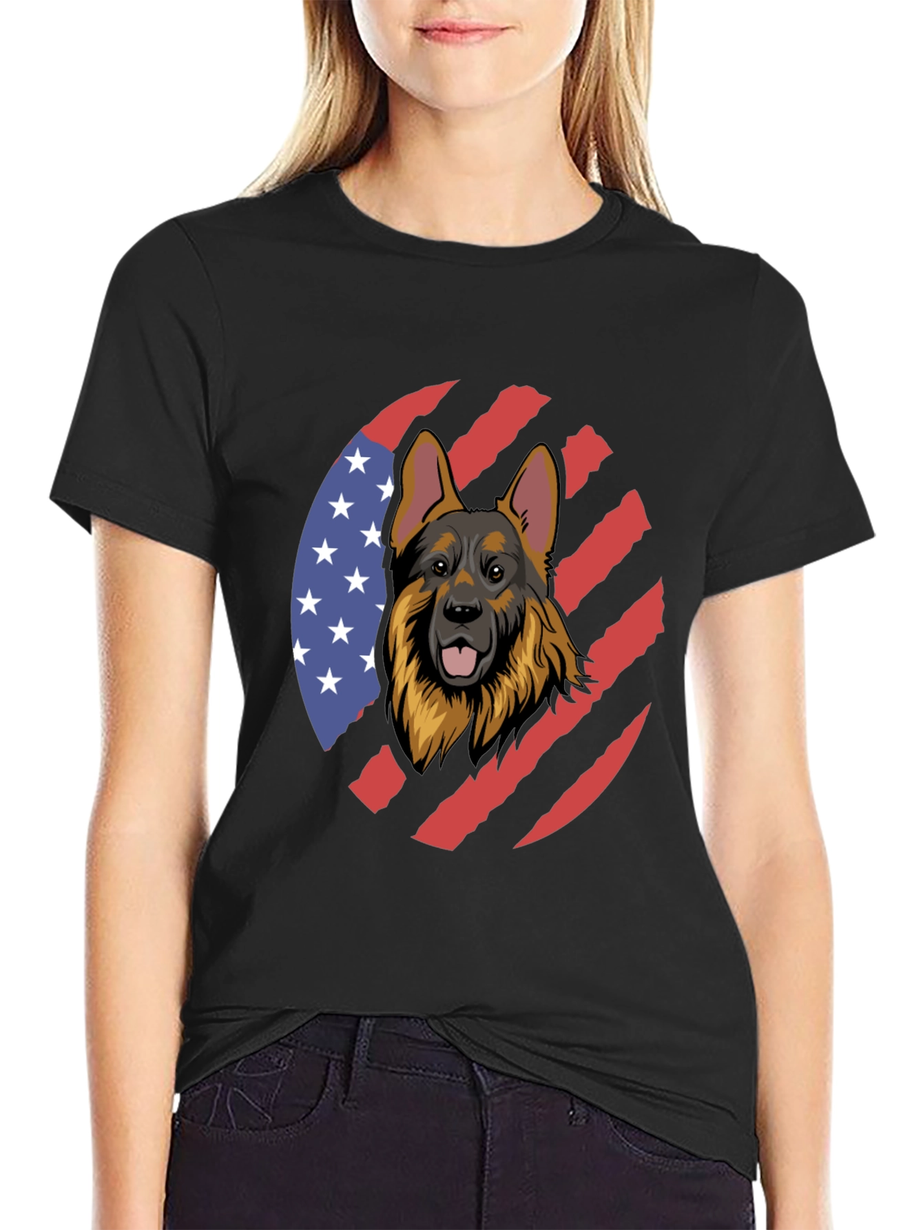 German Shepherd USA Flag T-Shirt