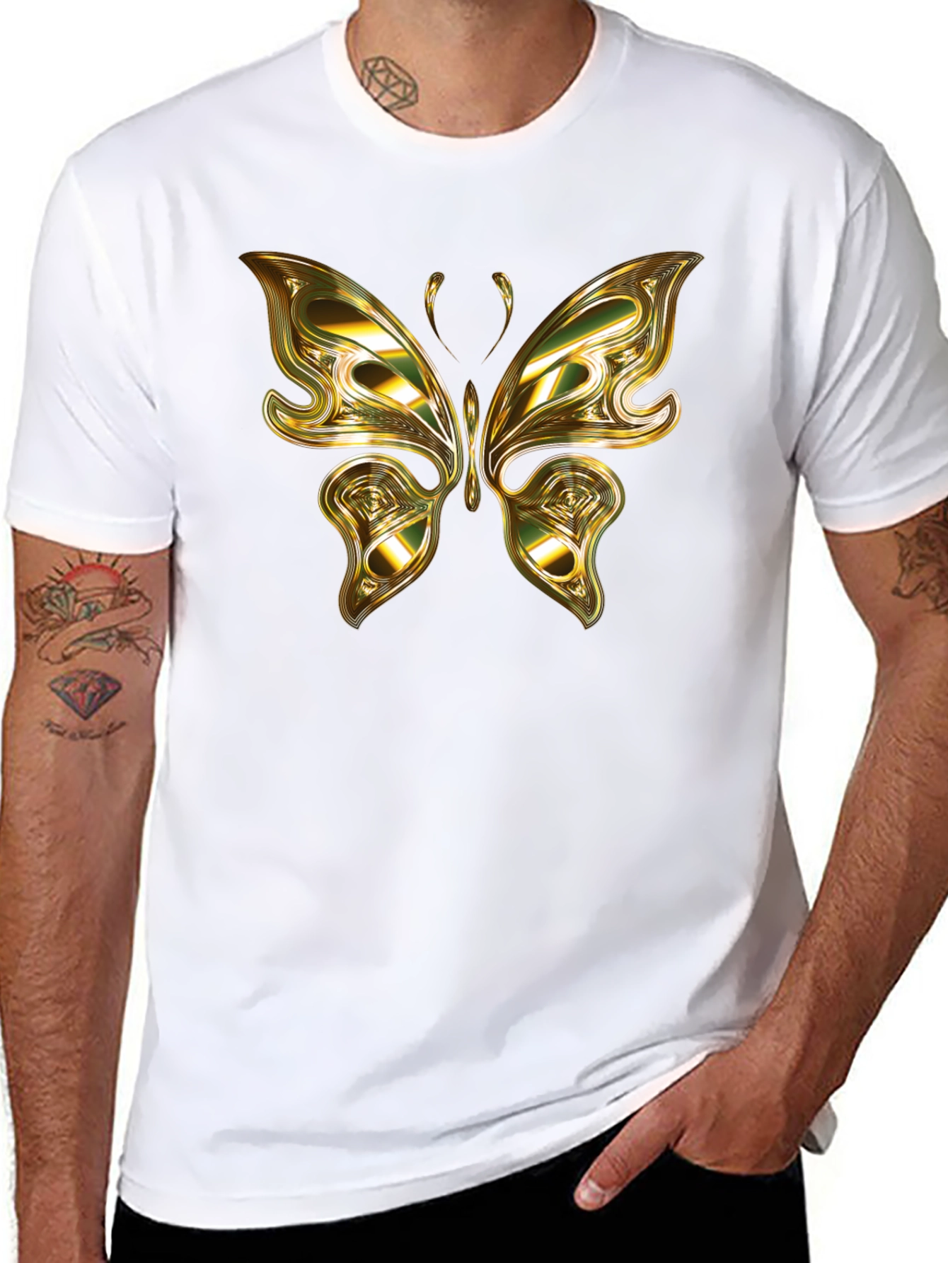 Gold Butterfly Graphic Black T-Shirt