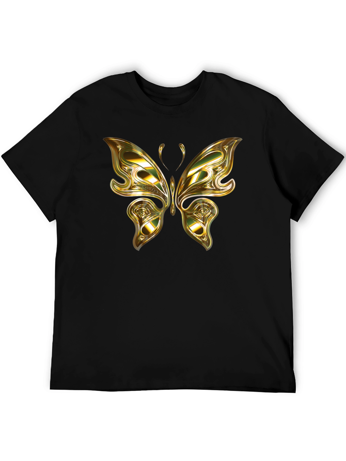 Gold Butterfly Graphic Black T-Shirt