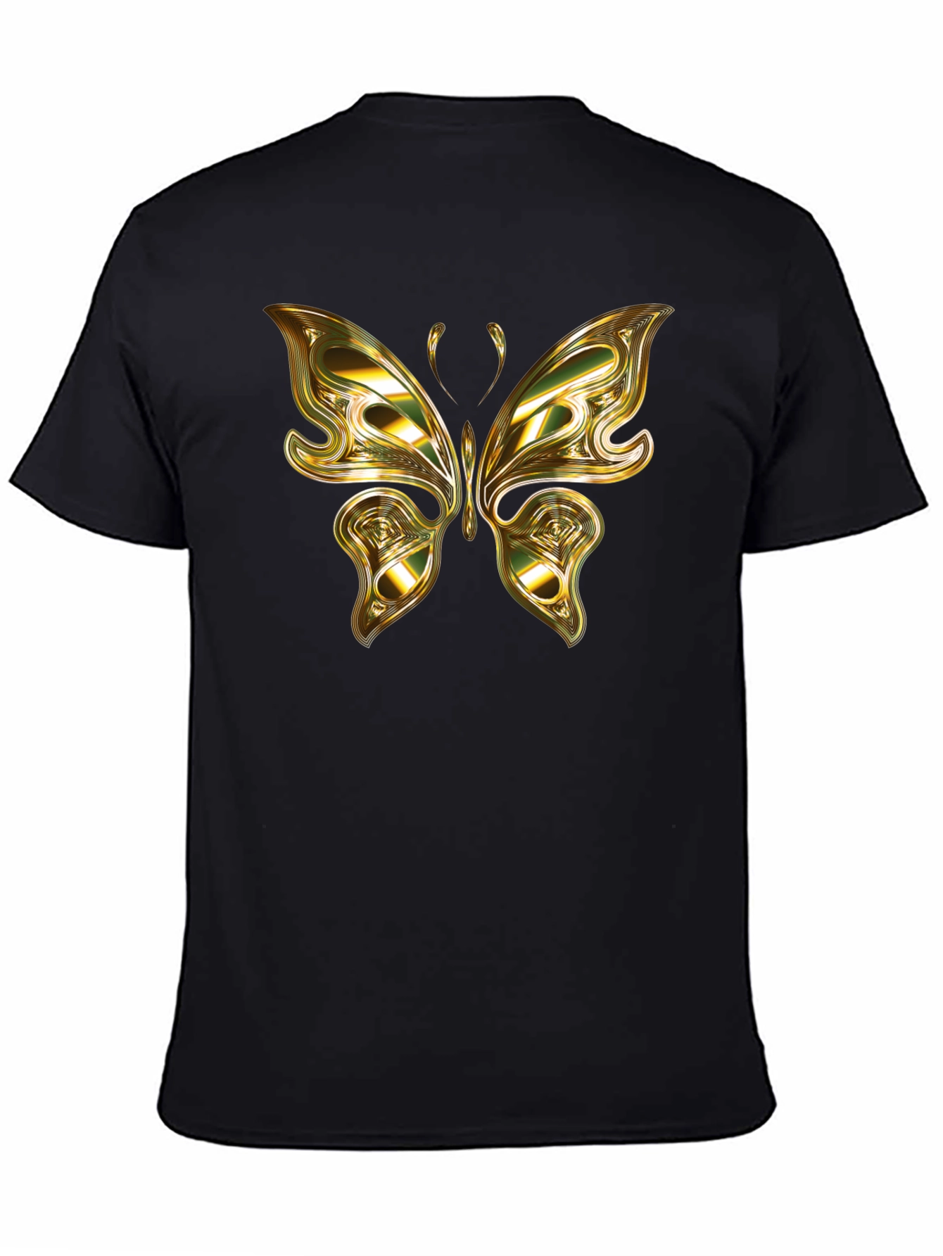 Gold Butterfly Graphic Black T-Shirt
