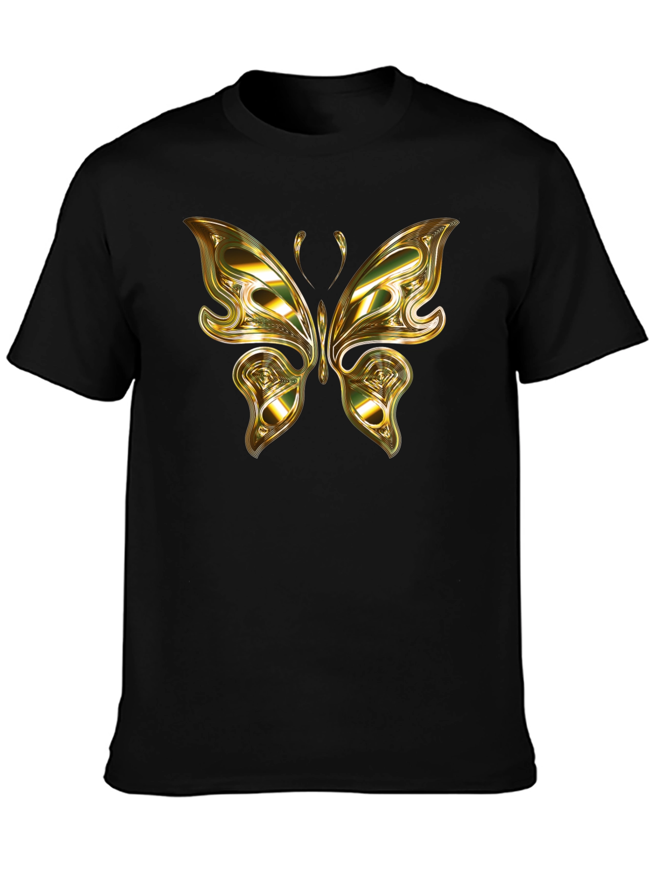 Gold Butterfly Graphic Black T-Shirt