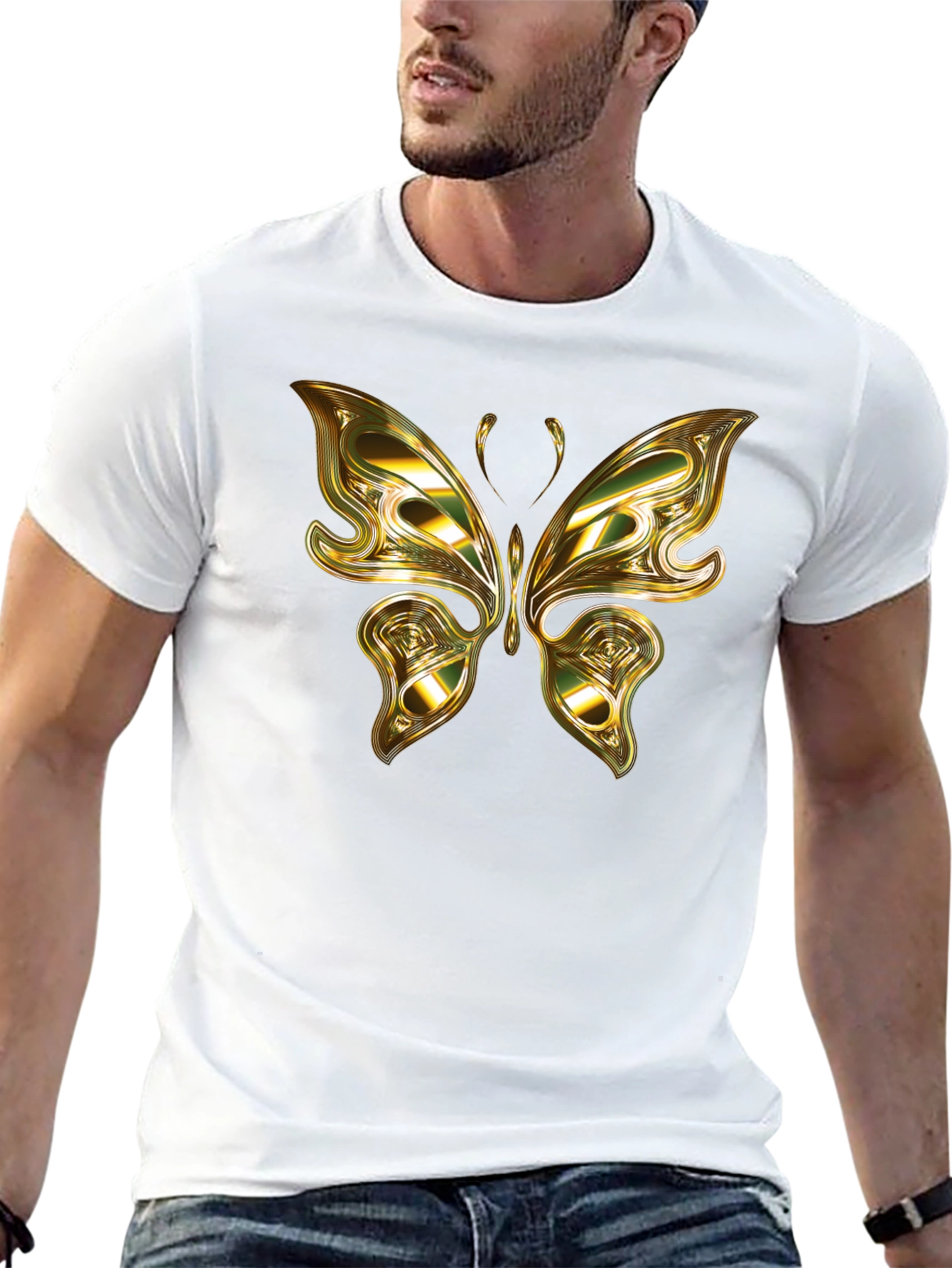 Gold Butterfly Graphic Black T-Shirt