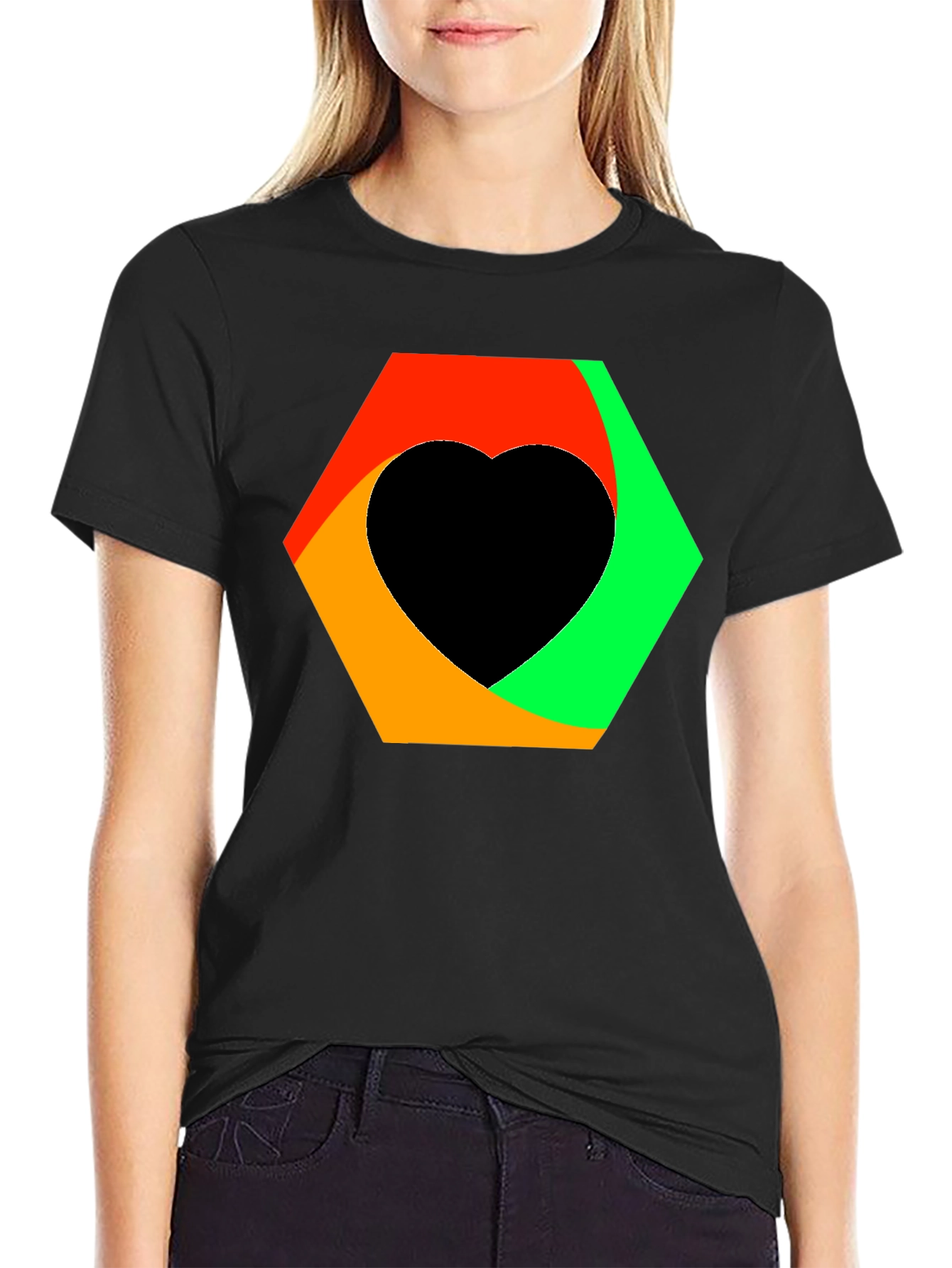 Abstract Heart Graphic Tee - Black