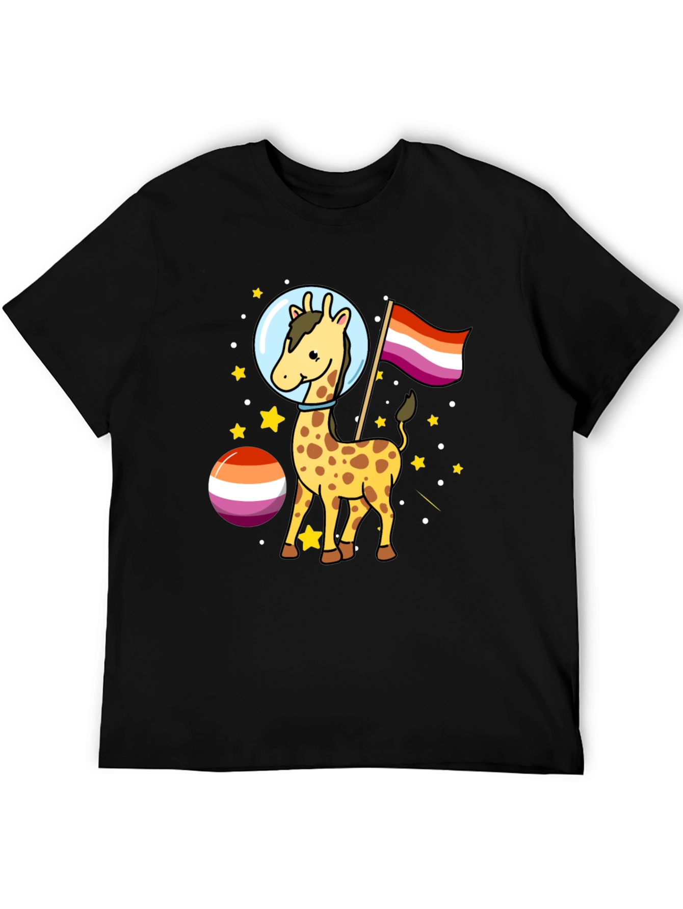 Giraffe in Space Lesbian Pride T-Shirt