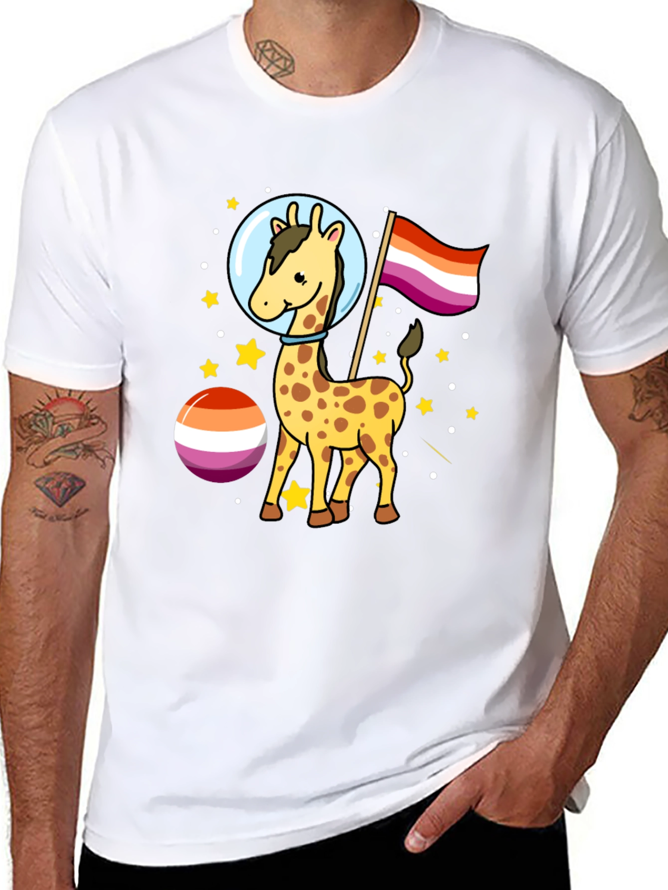 Giraffe in Space Lesbian Pride T-Shirt