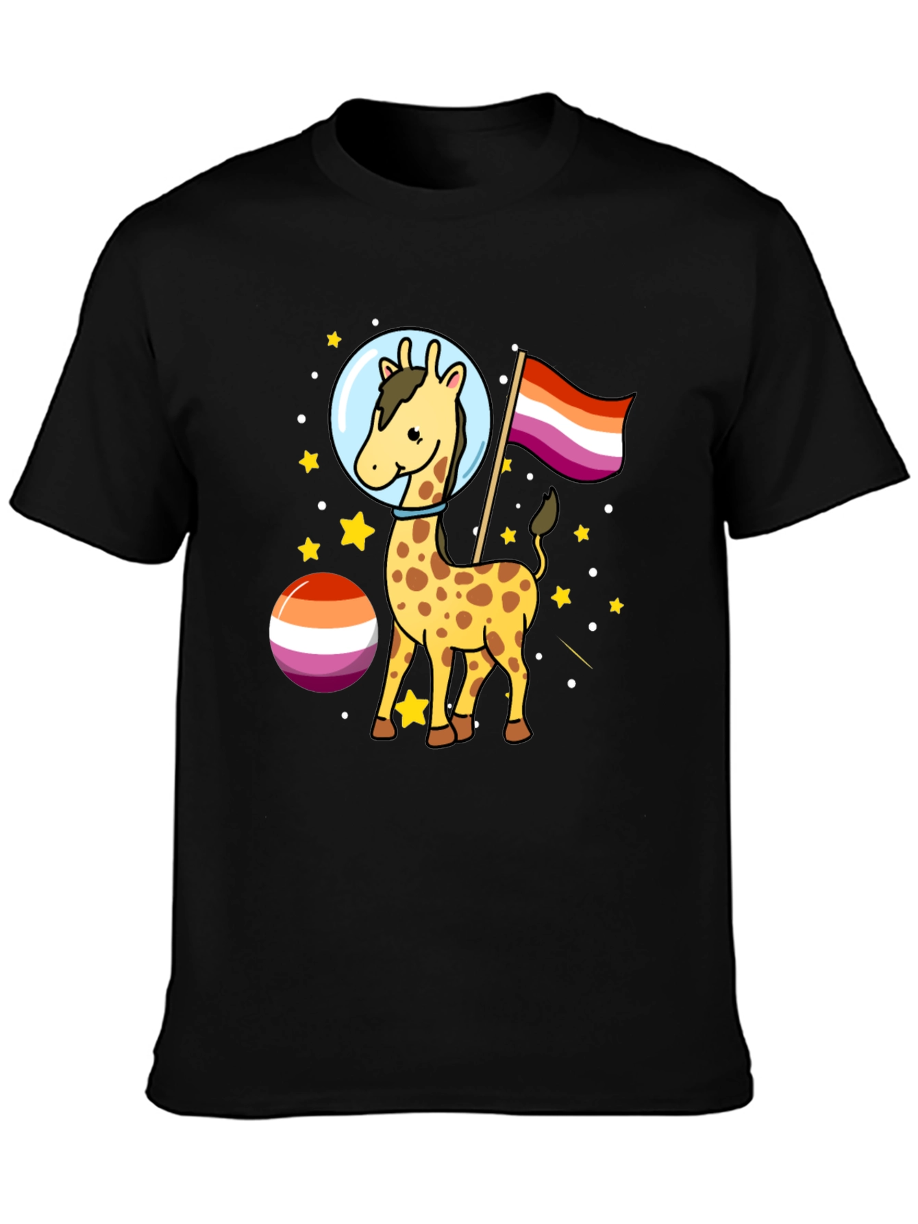Giraffe in Space Lesbian Pride T-Shirt