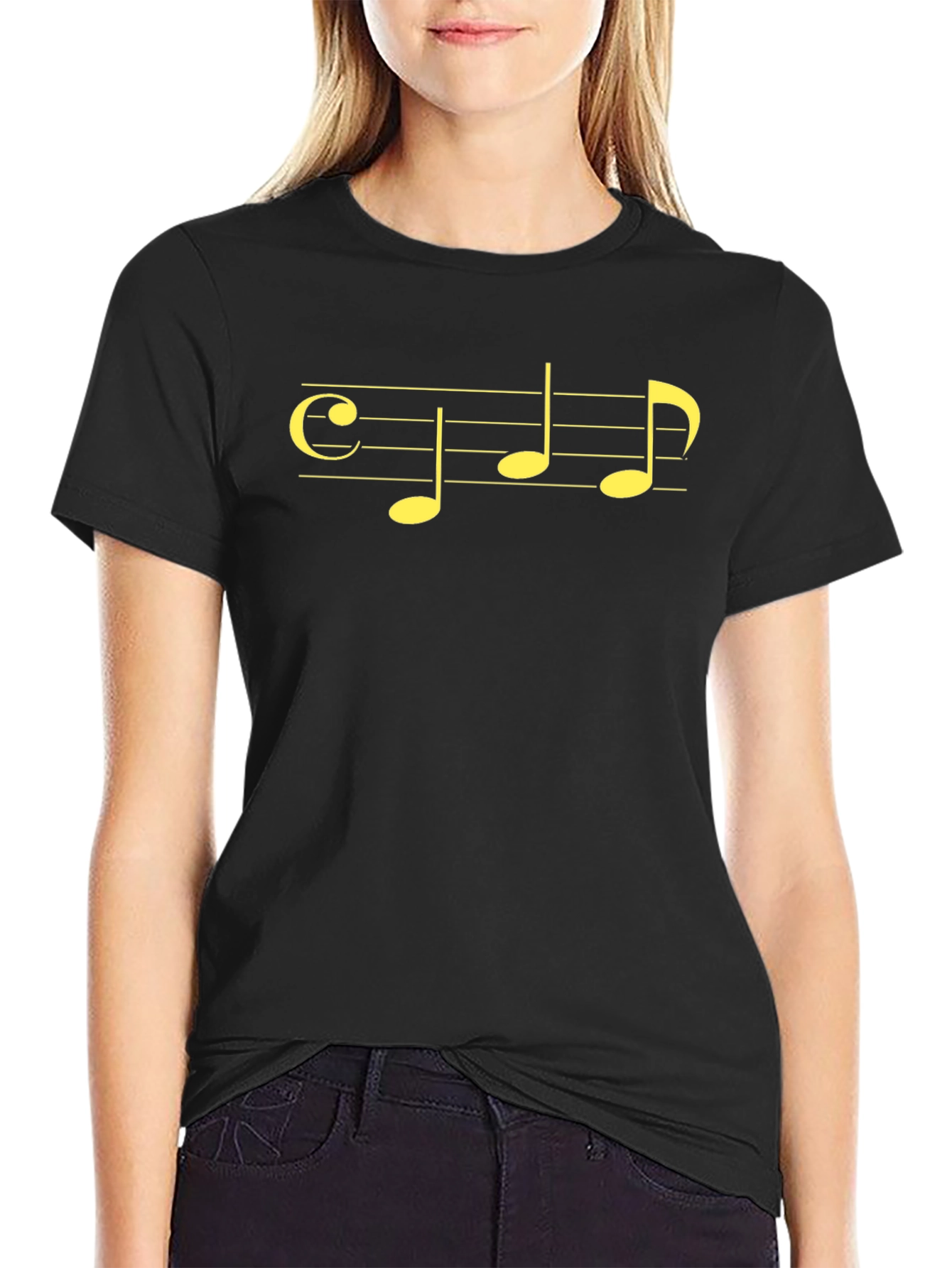 Musical Note Staff T-Shirt - Black Cotton Tee