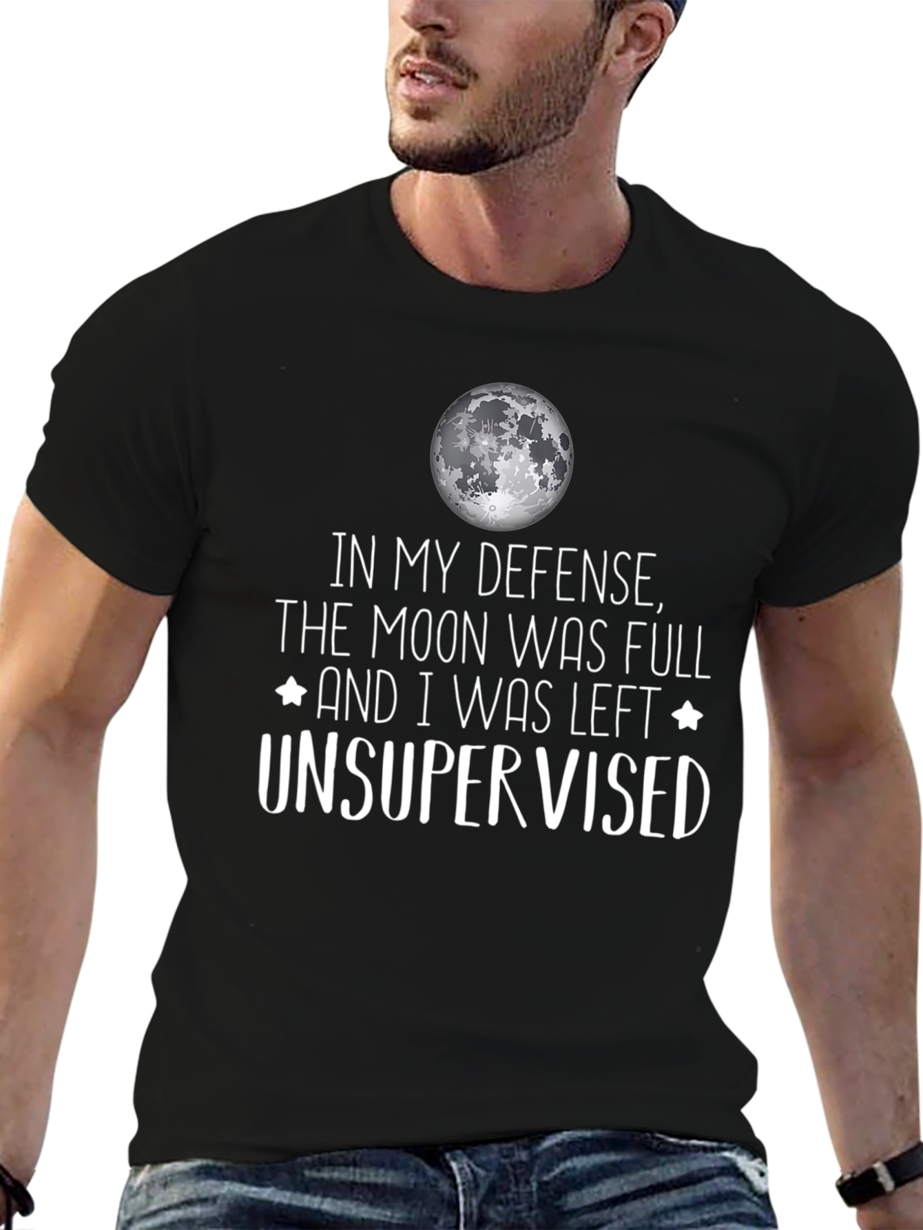 Funny Moon Full Unsupervised Graphic T-Shirt