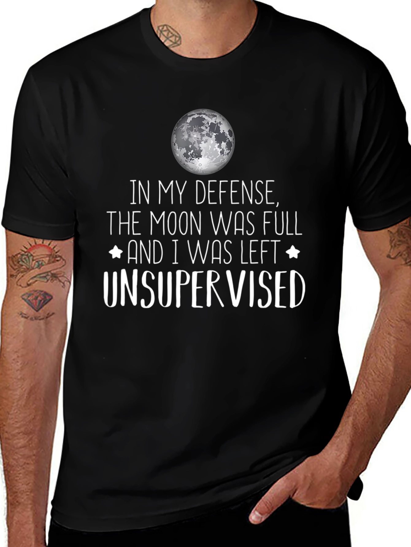 Funny Moon Full Unsupervised Graphic T-Shirt