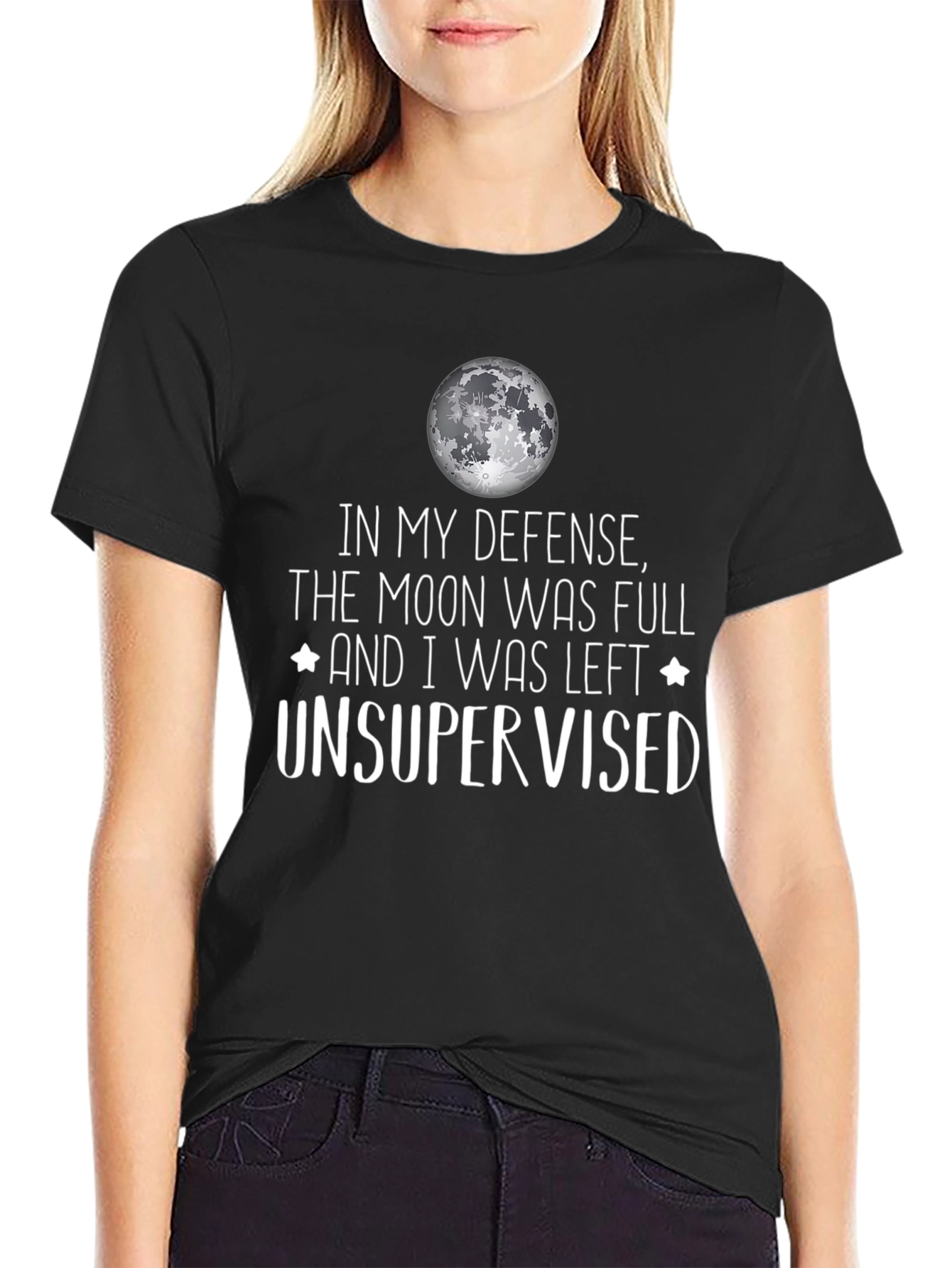 Funny Moon Full Unsupervised Graphic T-Shirt